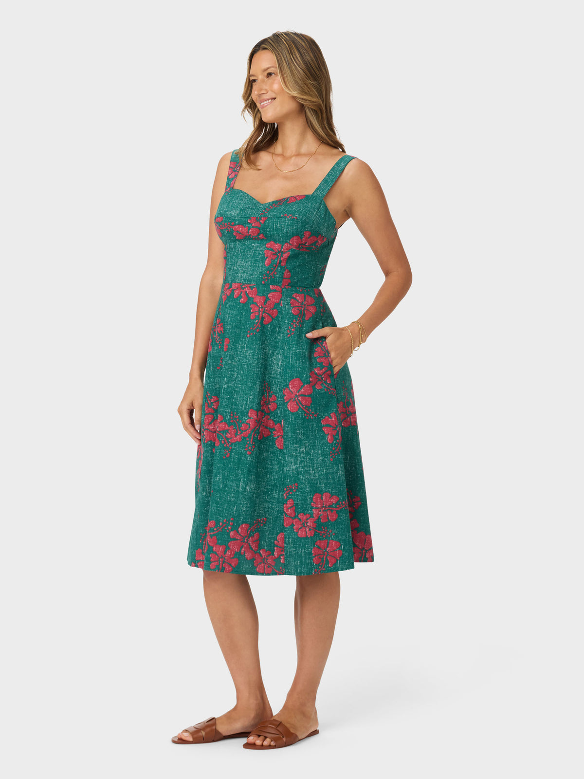 Reyn Spooner 50TH STATE FLOWER CLAIRE DRESS in FOREST GREEN