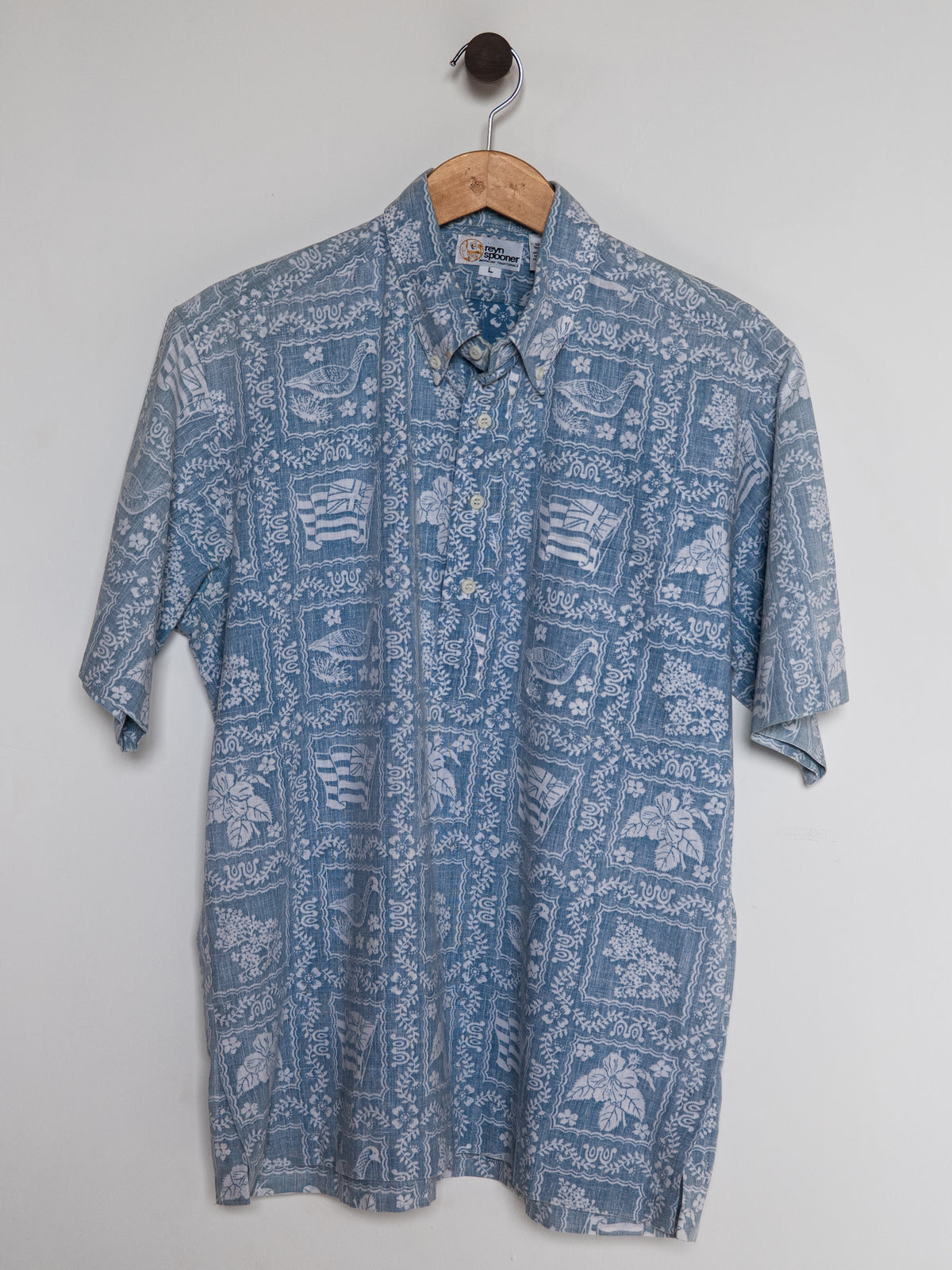 Reyn Spooner EARLY 1980s LAHAINA SAILOR ALOHA SHIRT in BLUE