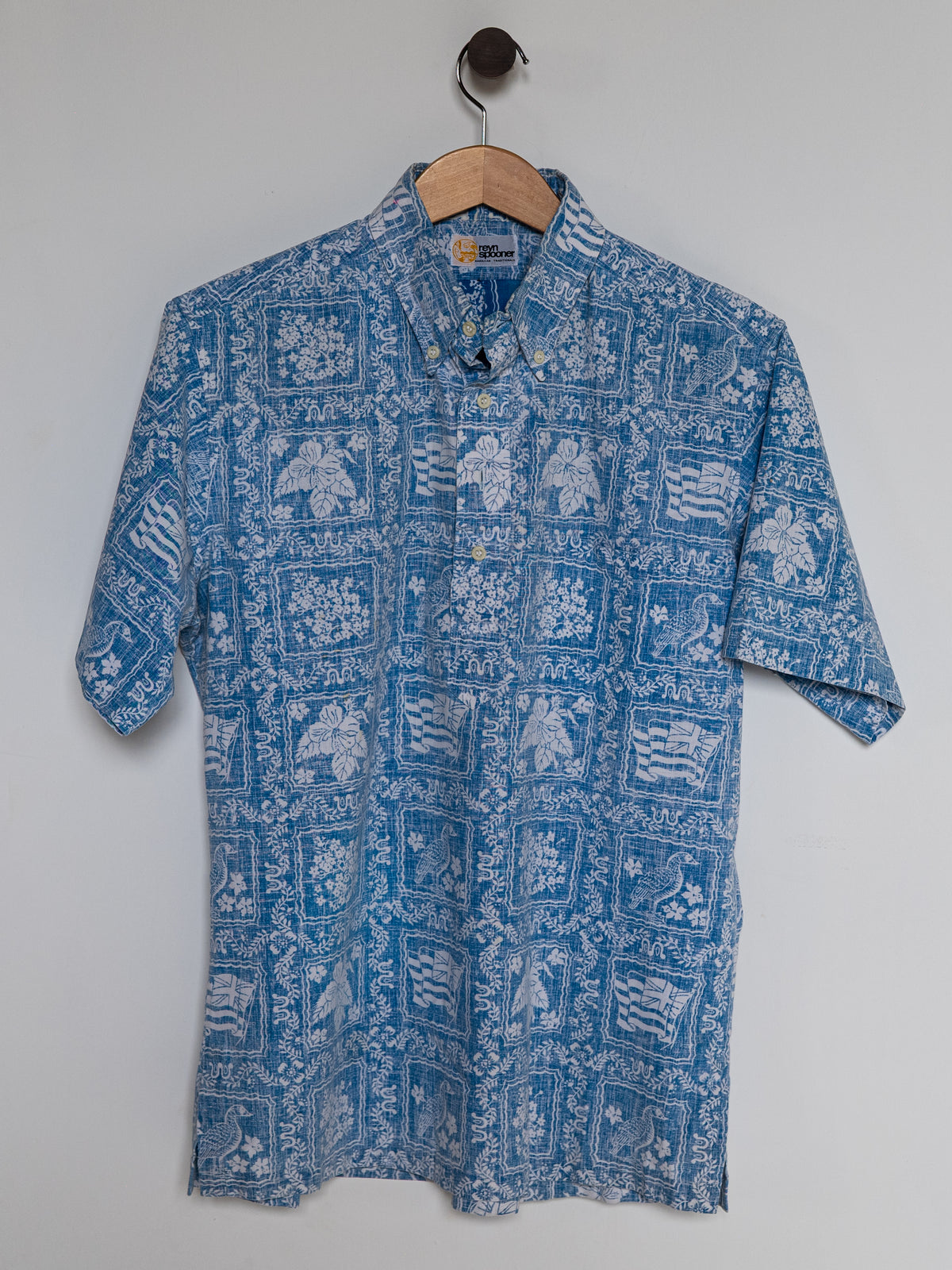 Reyn Spooner 1980s LAHAINA SAILOR ALOHA SHIRT in BLUE