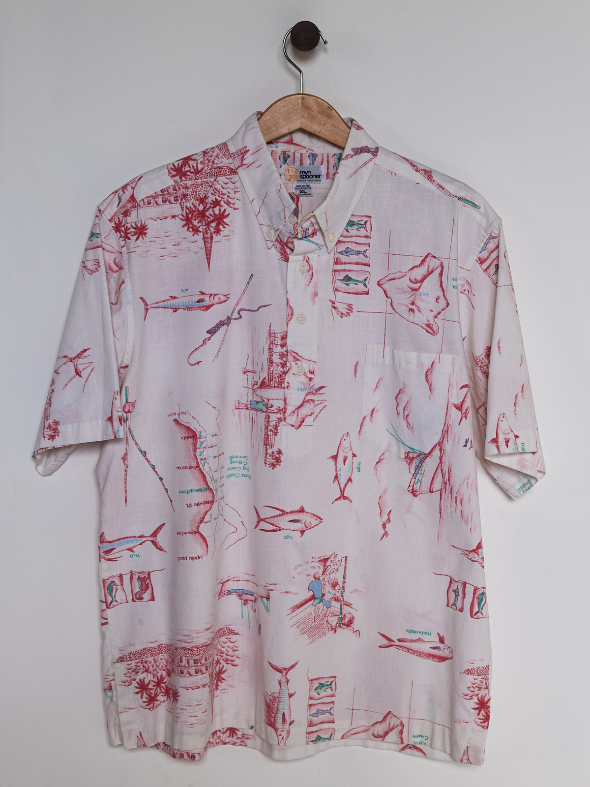 Reyn Spooner 1988 BIG GAME FISHING ALOHA SHIRT in WHITE
