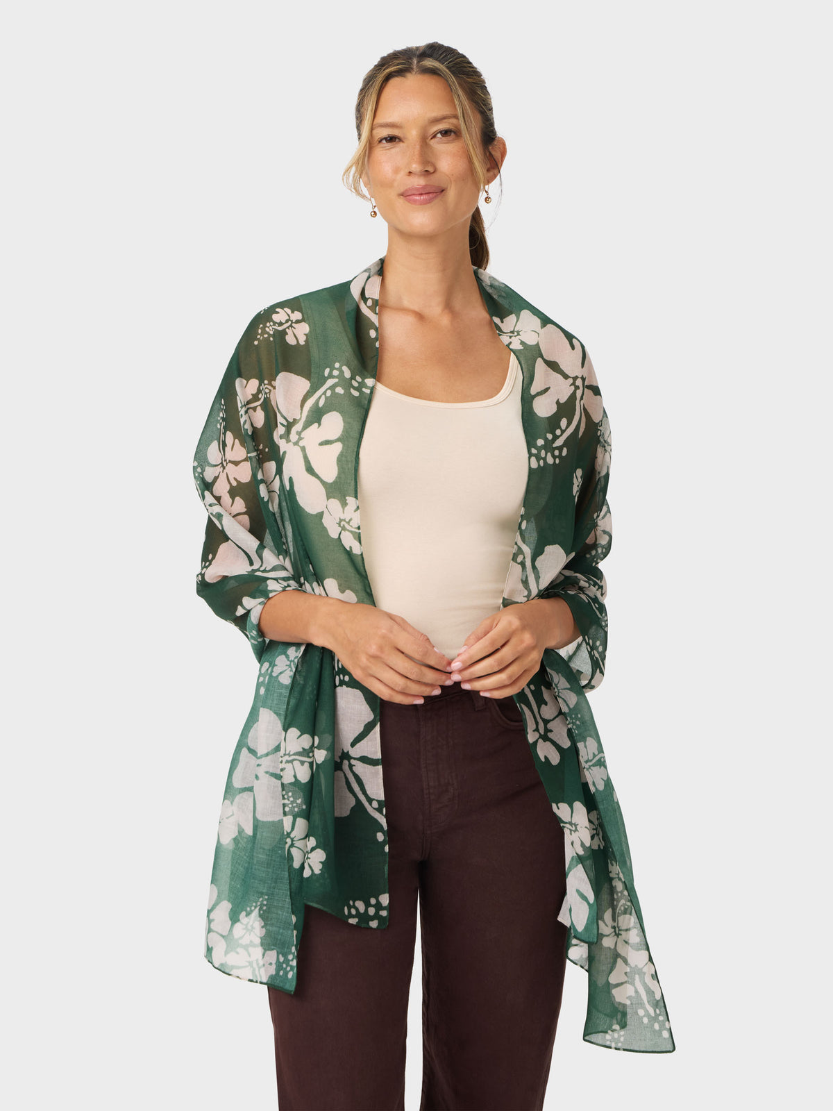 Reyn Spooner BIG BISCUS SCARF in FOREST GREEN