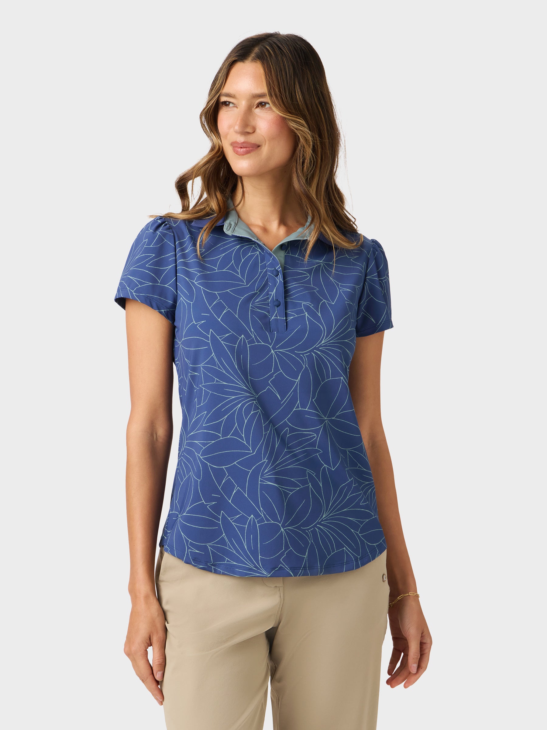 Reyn Spooner BOTANIC BLISS OLIVE PERFORMANCE POLO in NAVY