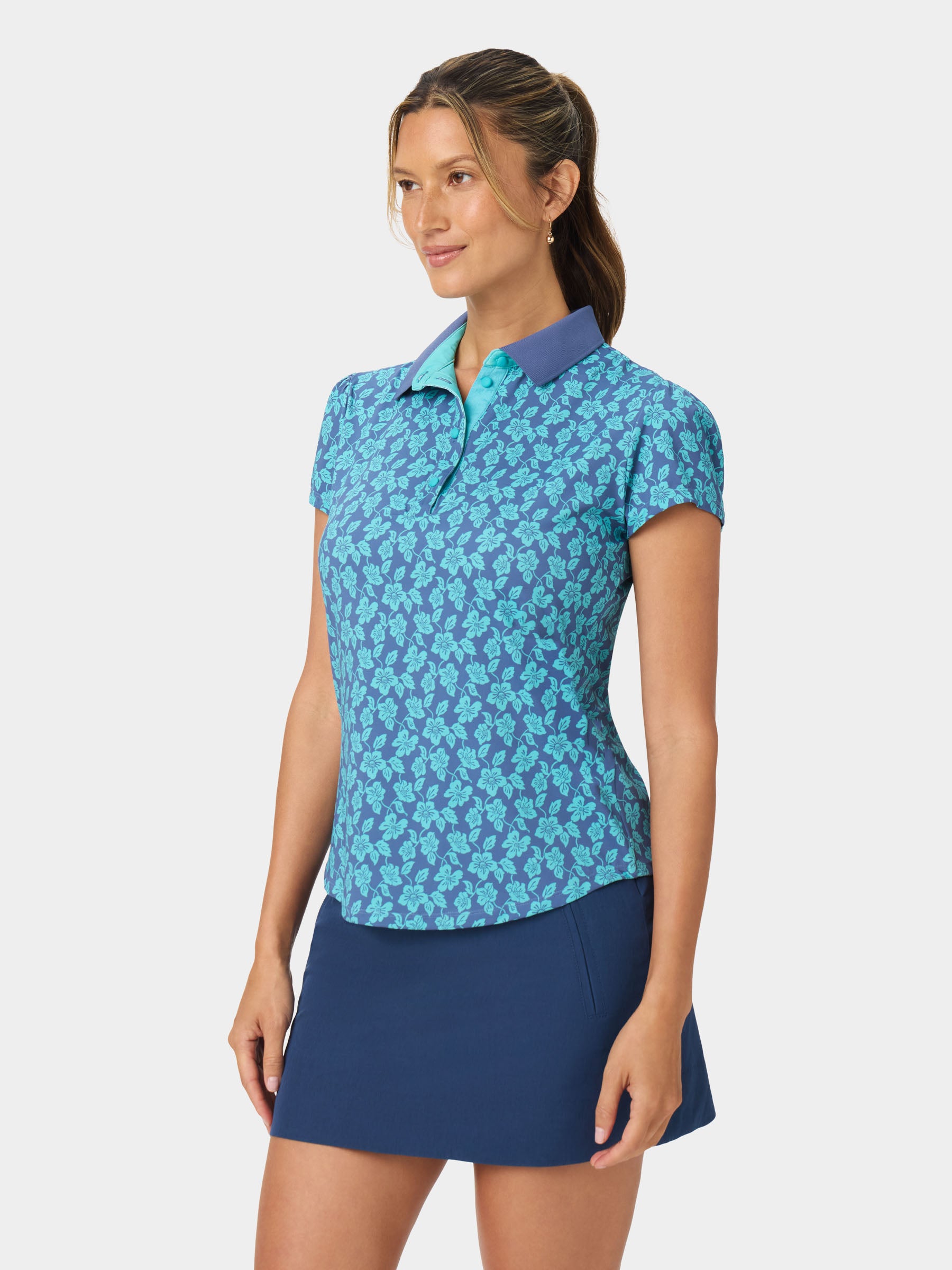 Reyn Spooner CAMELLIAS OLIVE PERFORMANCE POLO in DARK TEAL