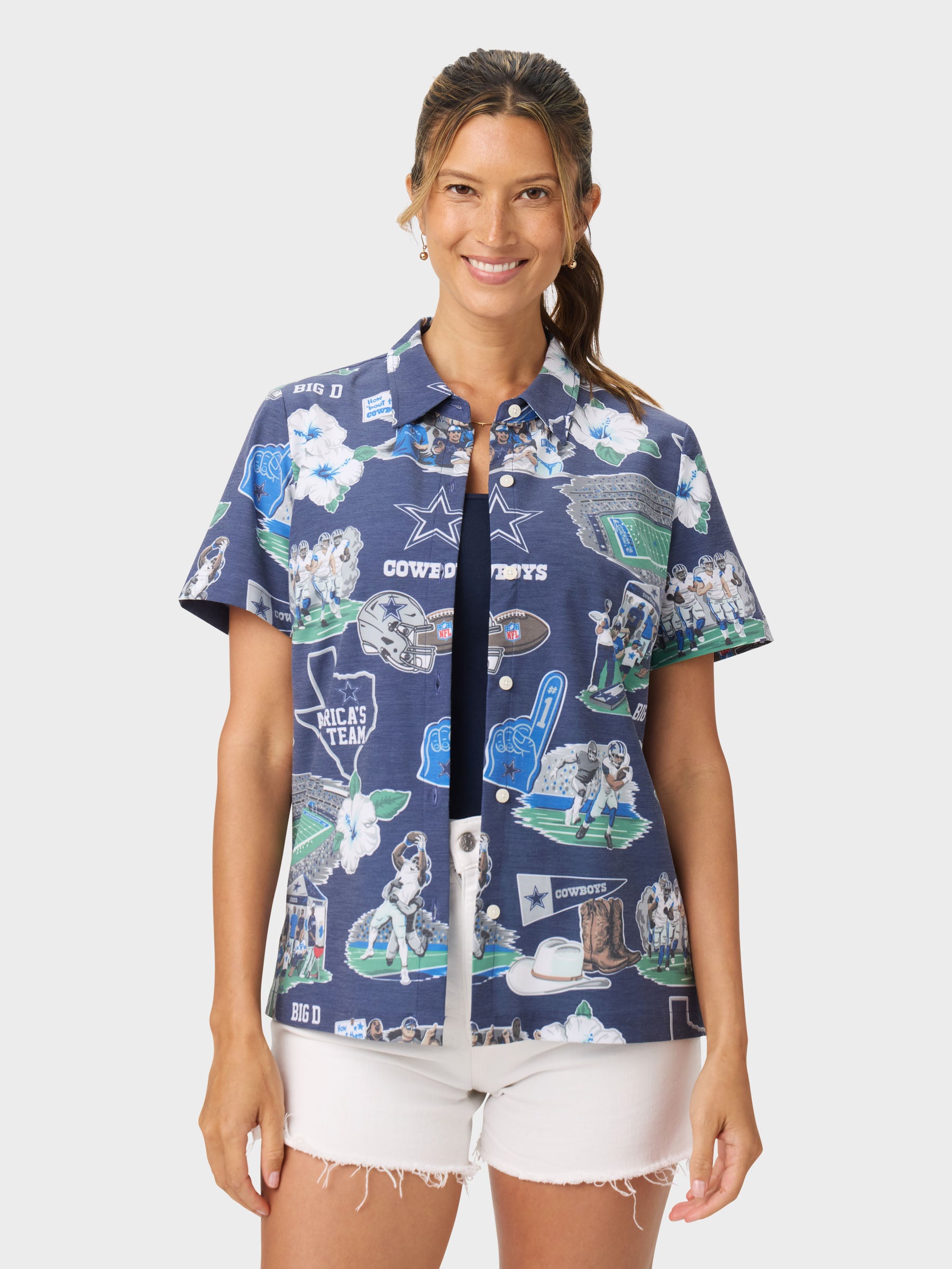 Reyn Spooner WOMEN'S DALLAS COWBOYS SCENIC PERFORMANCE ALOHA SHIRT in NAVY