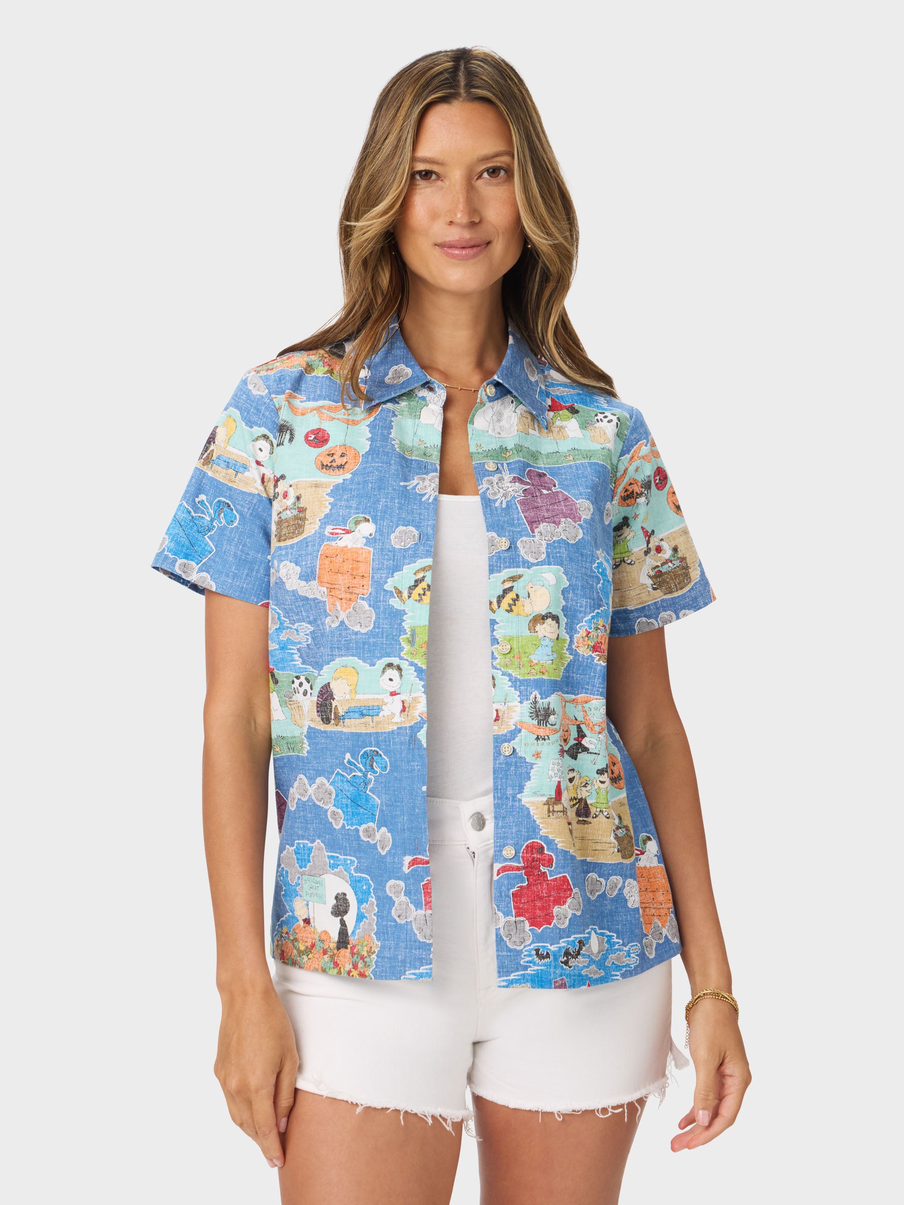 Reyn Spooner IT'S THE GREAT PUMPKIN, CHARLIE BROWN: 60TH ANNIVERSARY ABBY TOP in VINTAGE INDIGO