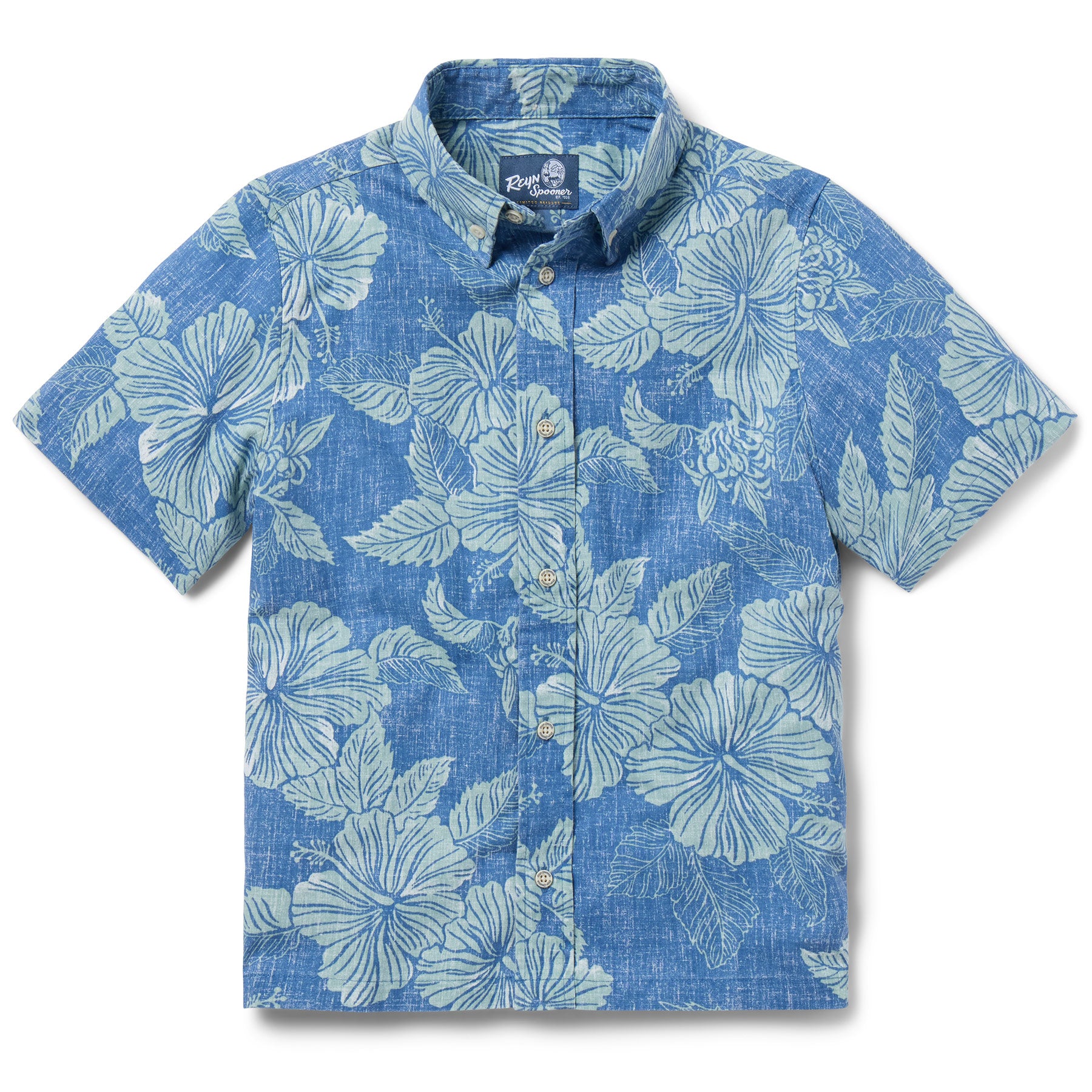 Reyn Spooner ALOHA BISCUS YOUTH SHIRT in BLUE HORIZON