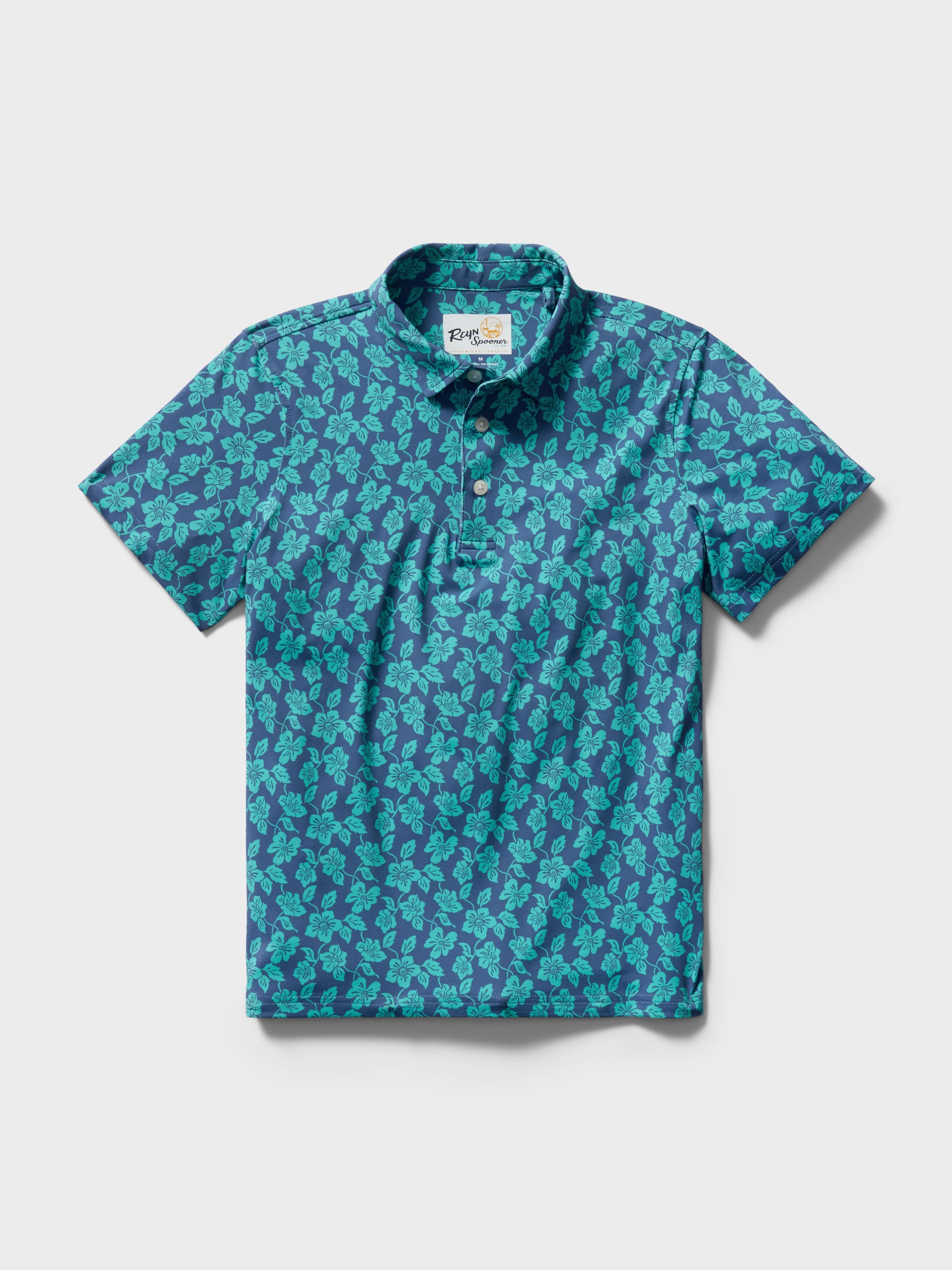 Reyn Spooner CAMELLIAS YOUTH PERFORMANCE POLO in DARK TEAL