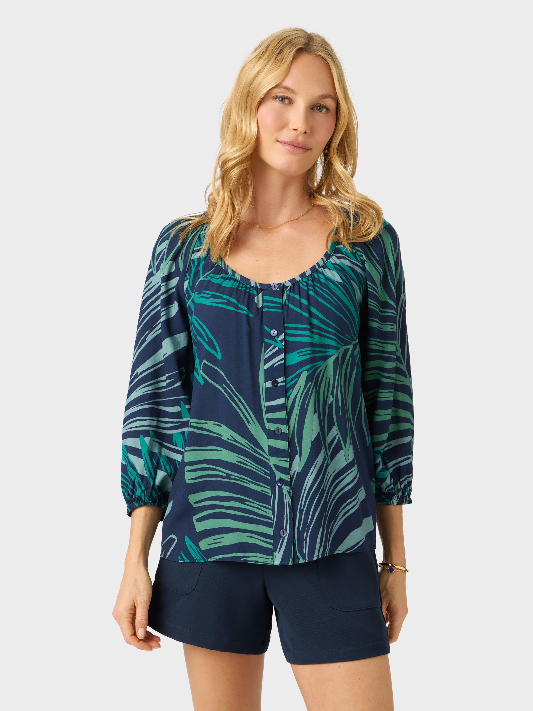 Reyn Spooner LOULU FRONDS PHOEBE TOP in NAVY