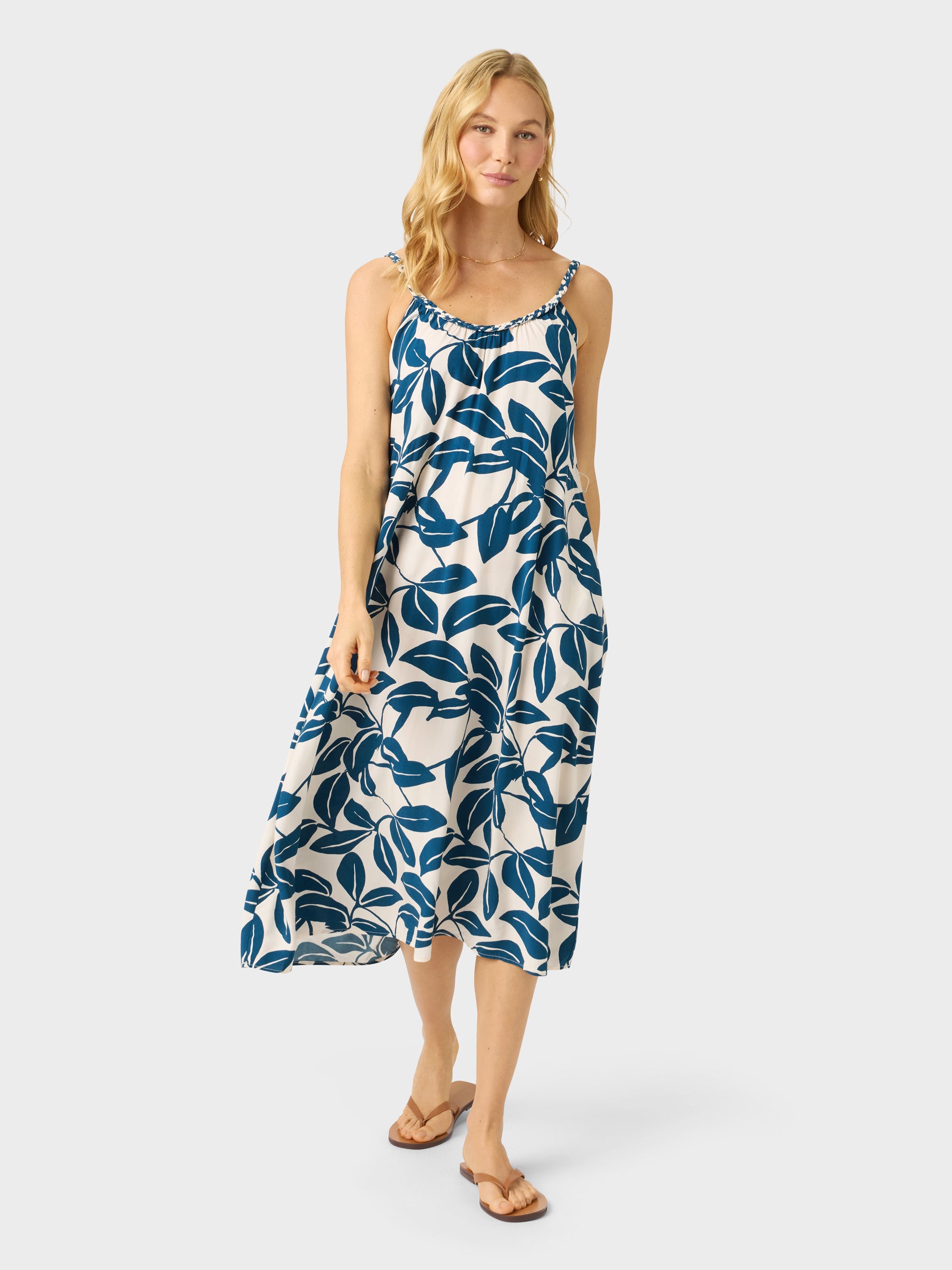 Reyn Spooner LUSH LEAVES BLAIR DRESS in OFF WHITE