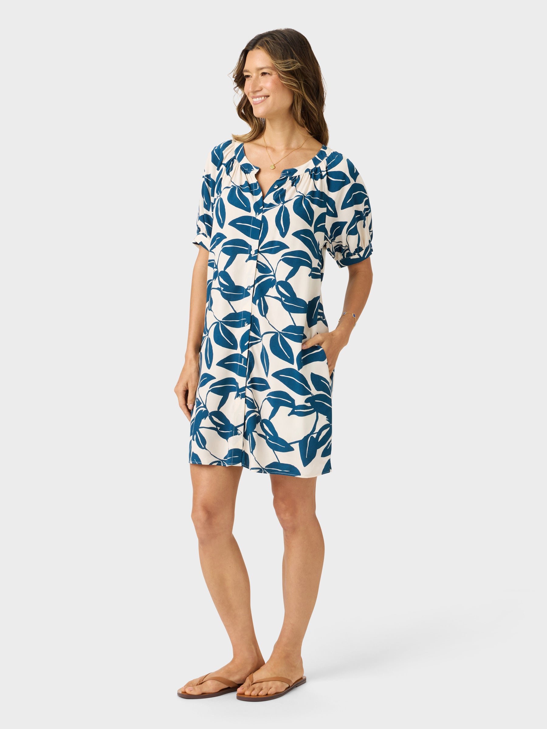 Reyn Spooner LUSH LEAVES TESSA DRESS in OFF WHITE