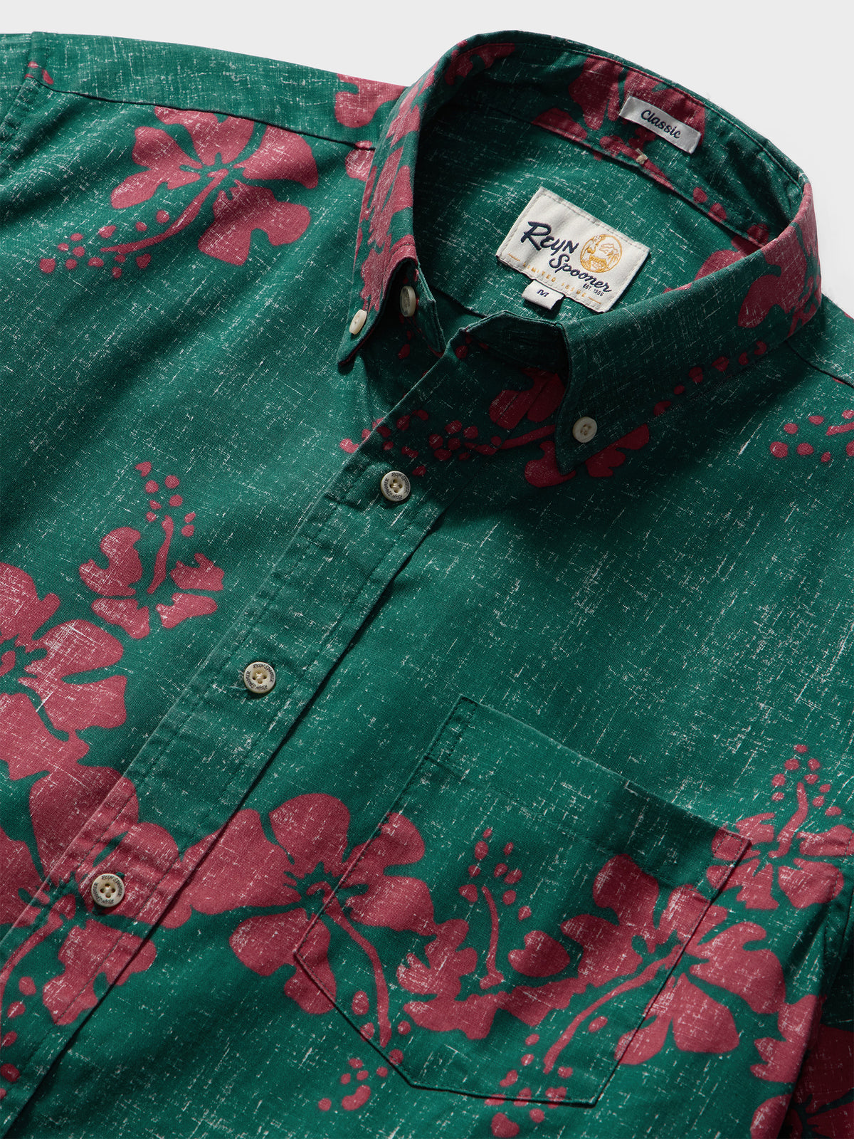 Reyn Spooner 50TH STATE FLOWER BUTTON FRONT in FOREST GREEN