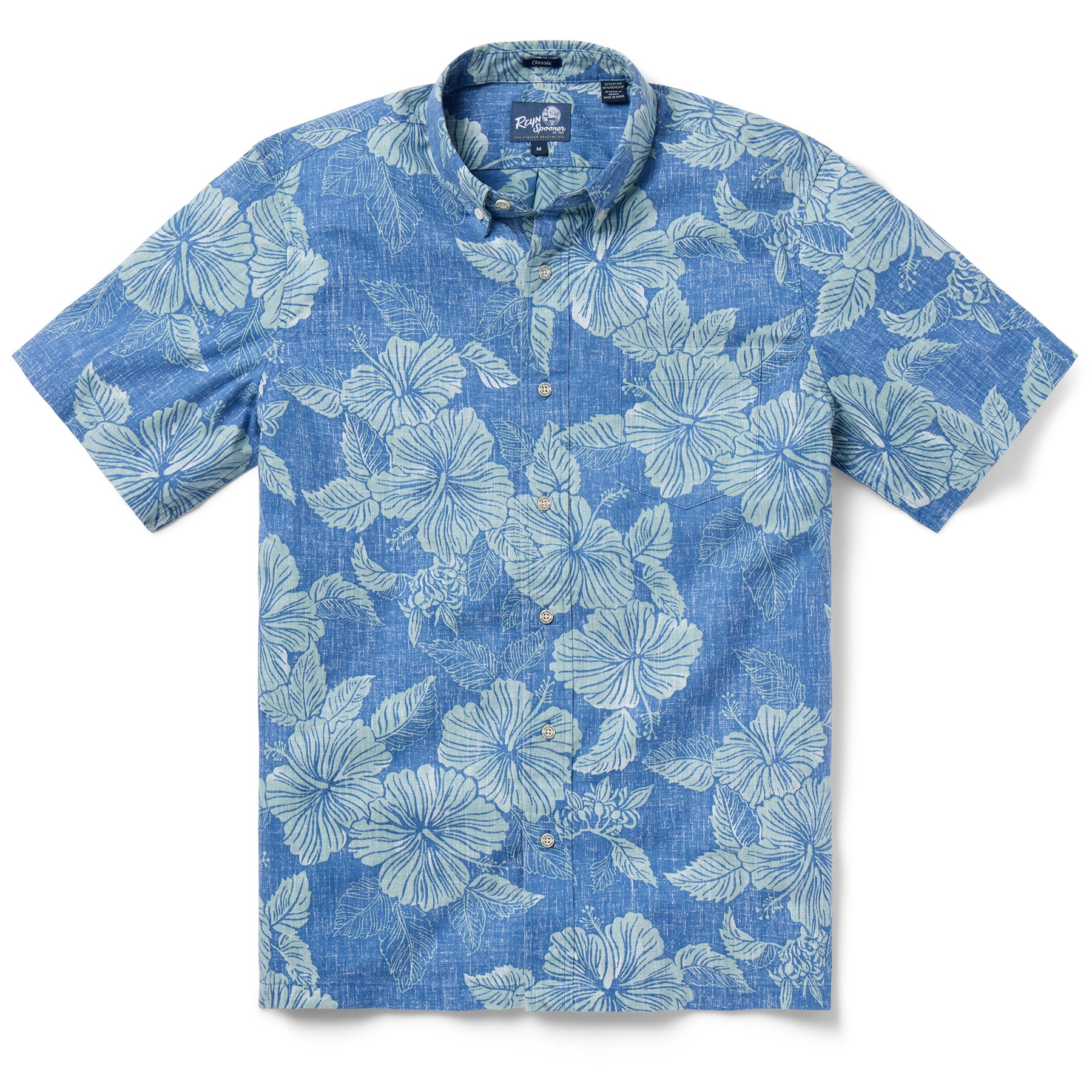 Reyn Spooner ALOHA BISCUS BUTTON FRONT in BLUE HORIZON