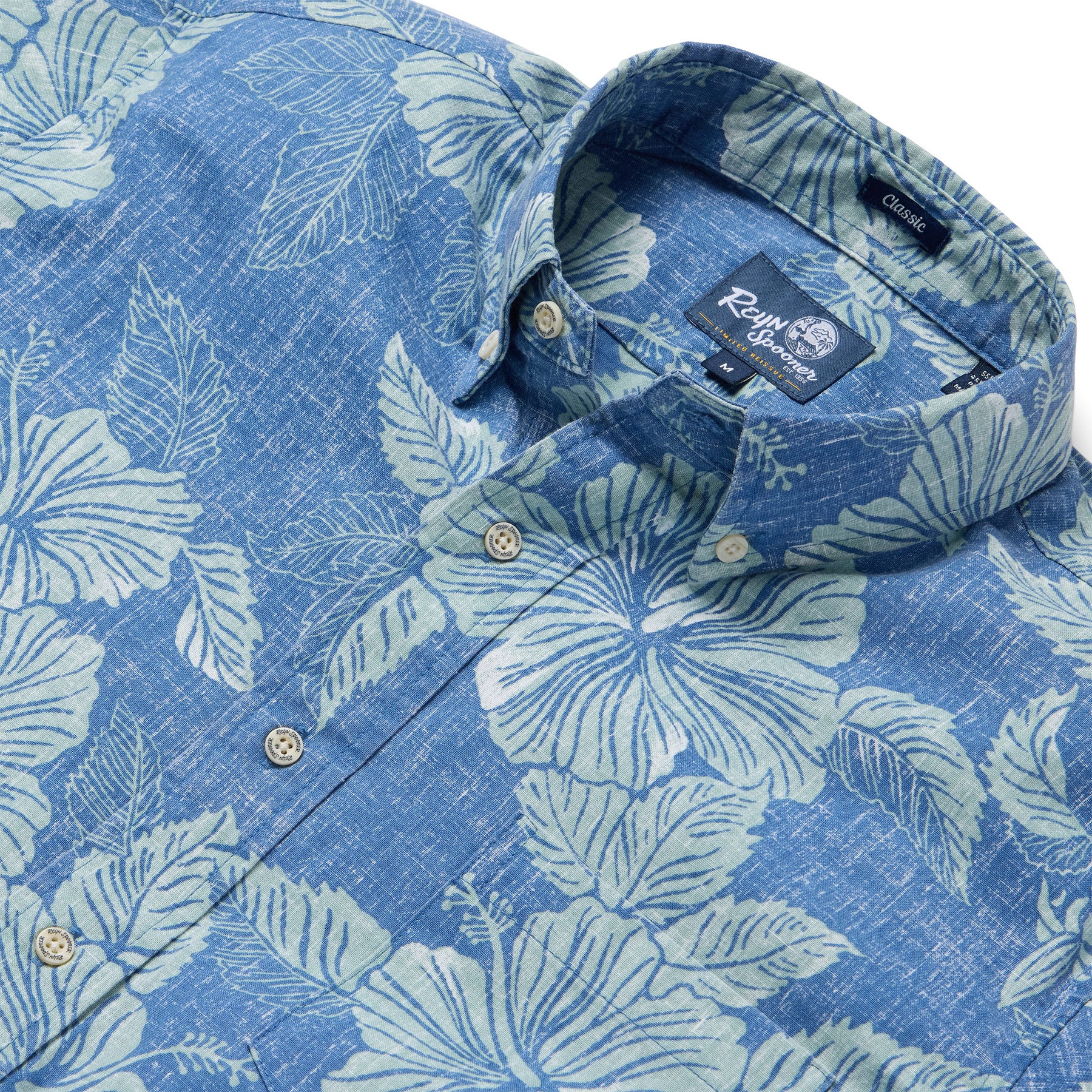 Reyn Spooner ALOHA BISCUS BUTTON FRONT in BLUE HORIZON