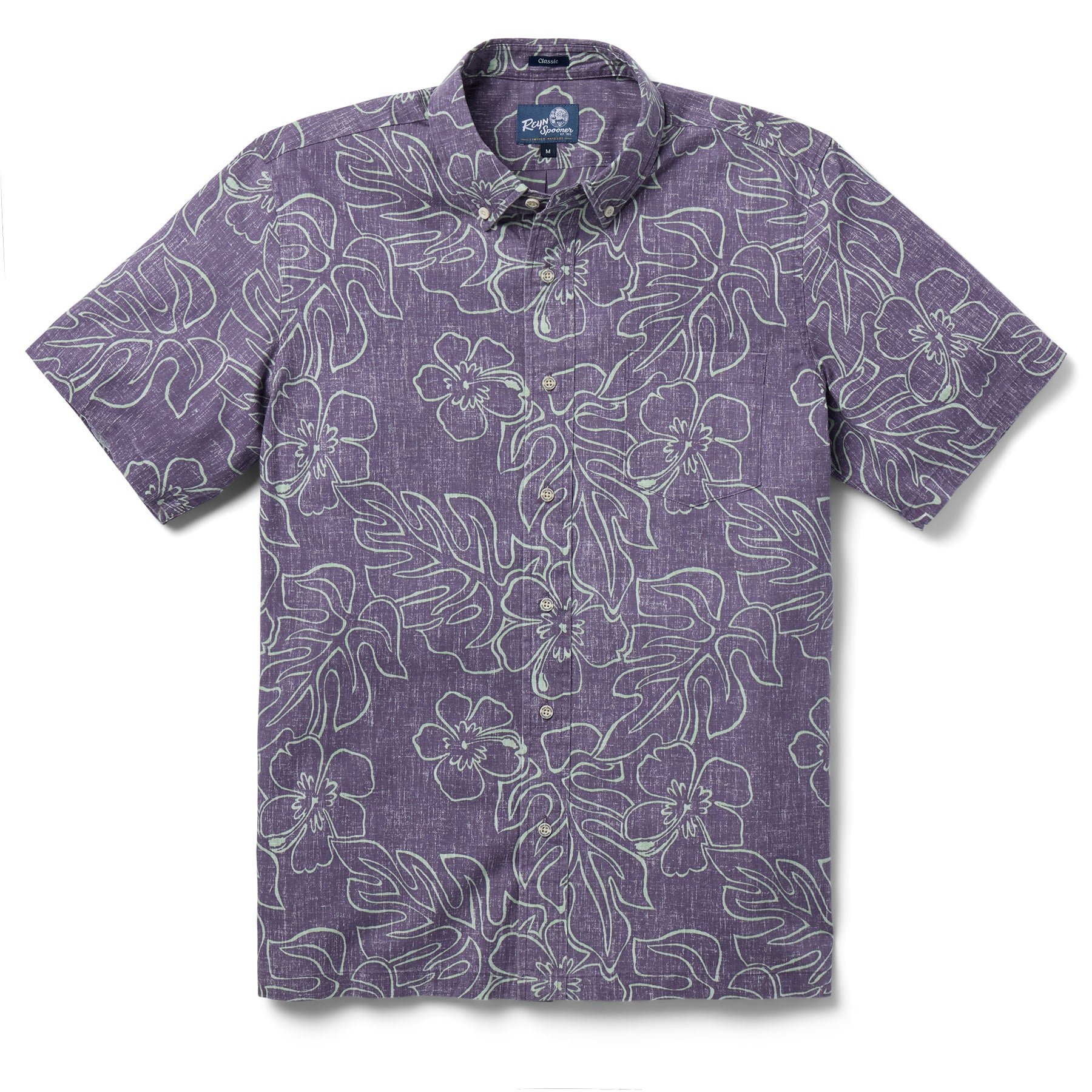 Reyn Spooner MONSTERA INK BUTTON FRONT in GRAPE