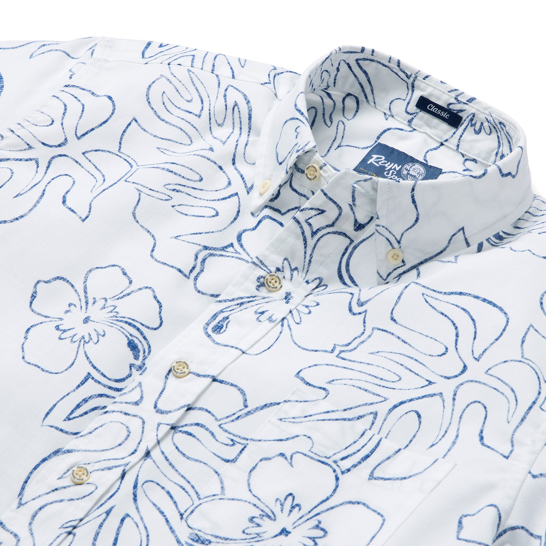 Reyn Spooner MONSTERA INK BUTTON FRONT in WHITE