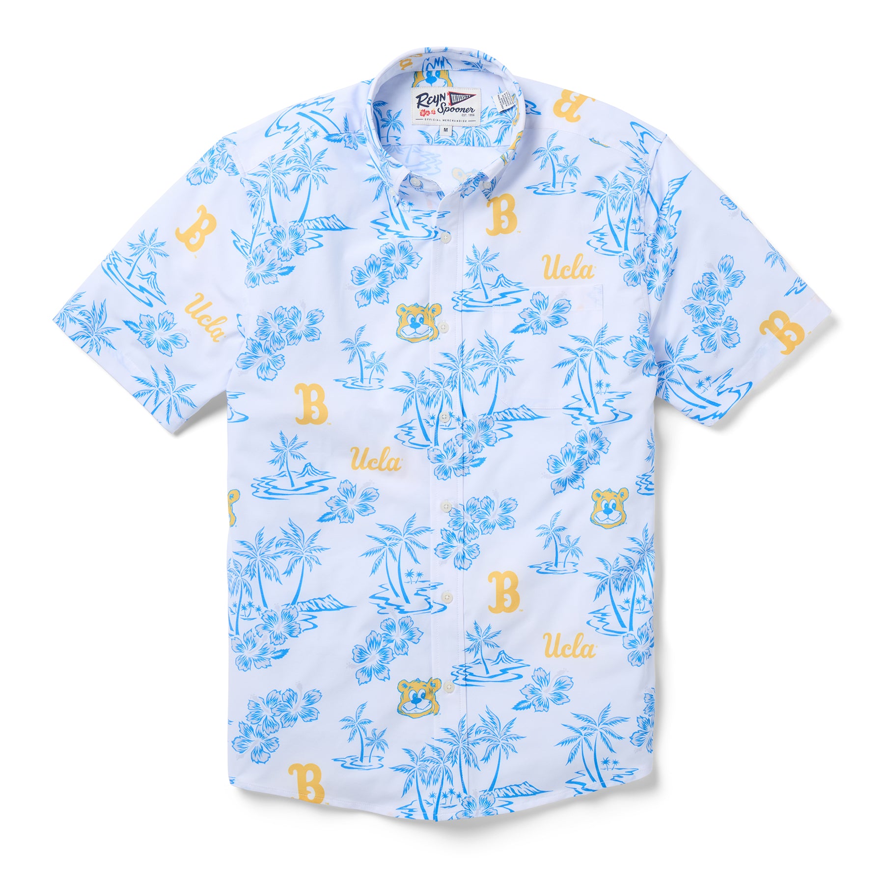 Reyn Spooner UNIVERSITY OF CALIFORNIA LOS ANGELES KEKAI PERFORMANCE BUTTON FRONT in WHITE