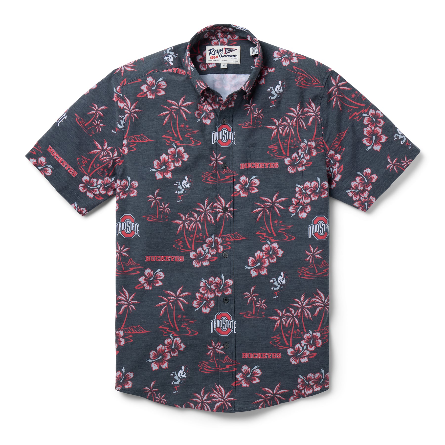 Reyn Spooner THE OHIO STATE UNIVERSITY KEKAI PERFORMANCE BUTTON FRONT in BLACK