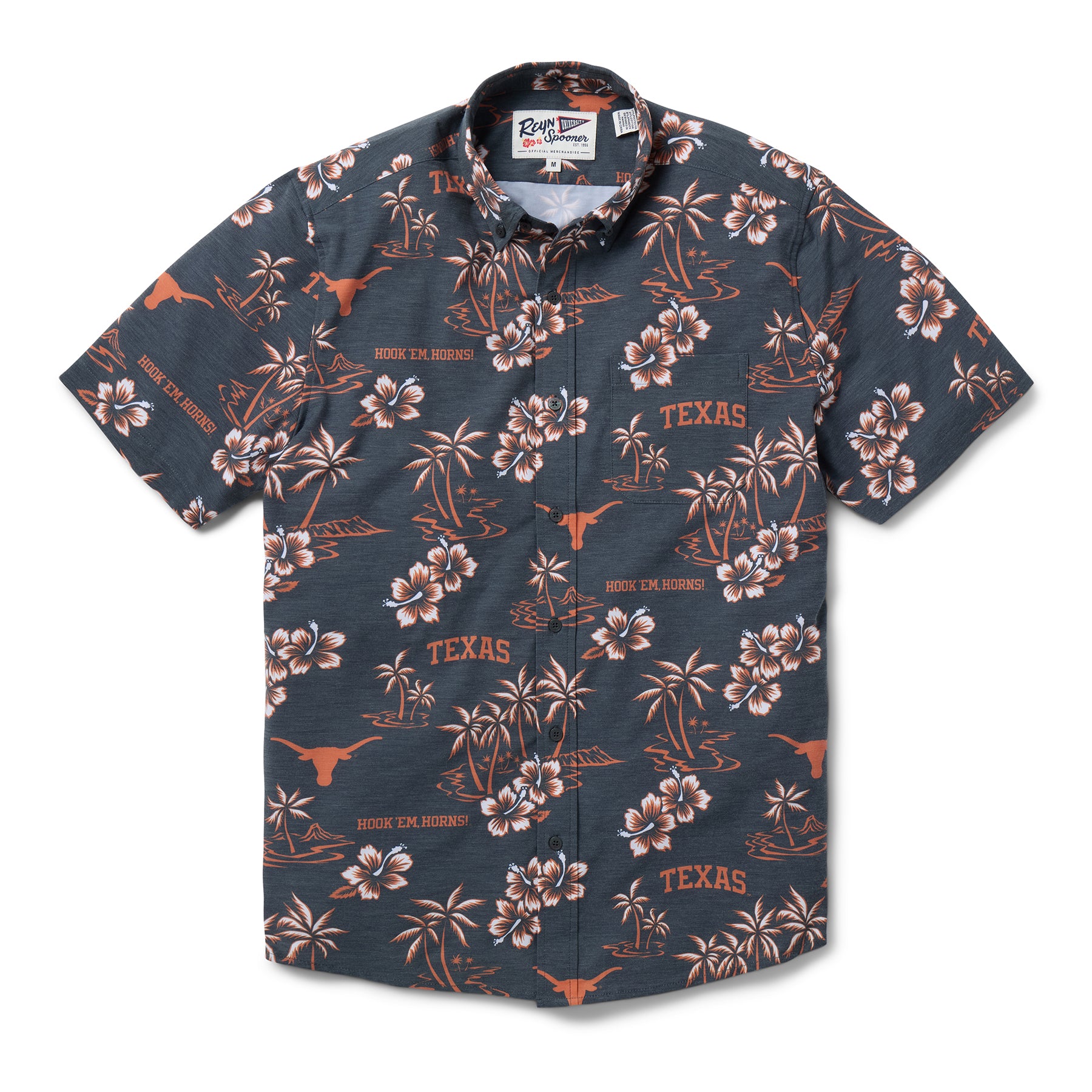 Reyn Spooner UNIVERSITY OF TEXAS KEKAI PERFORMANCE BUTTON FRONT in BLACK