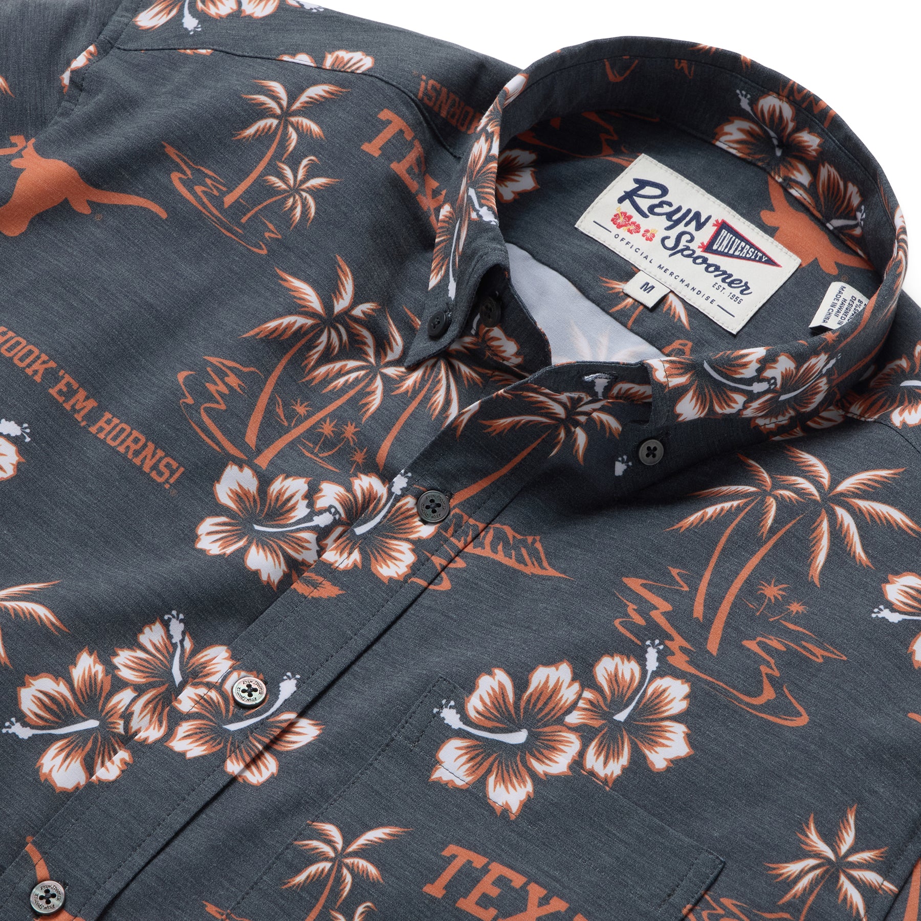 Reyn Spooner UNIVERSITY OF TEXAS KEKAI PERFORMANCE BUTTON FRONT in BLACK