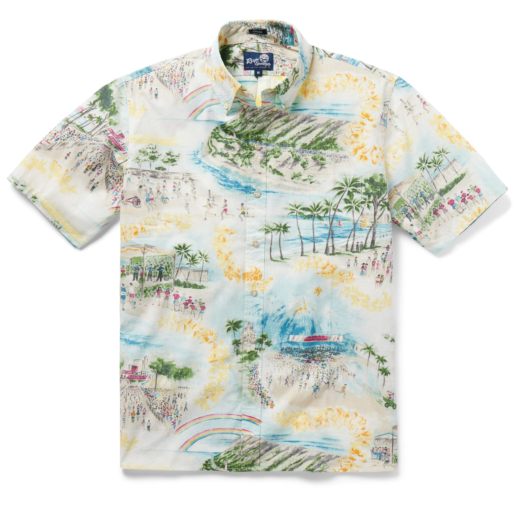 Reyn Spooner HONOLULU MARATHON BUTTON FRONT in OFF WHITE