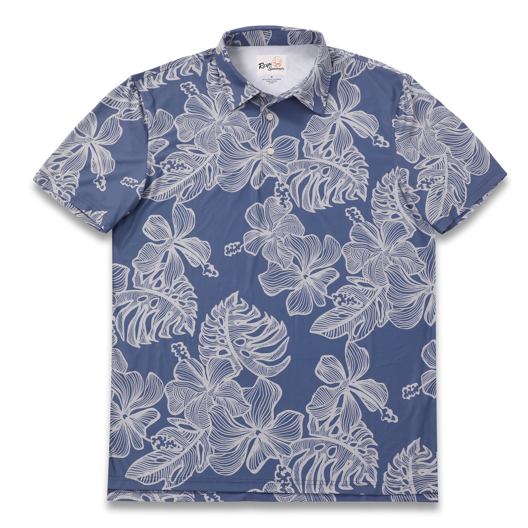 Reyn Spooner MAUNA MONSTERA PERFORMANCE POLO in BLUE HORIZON