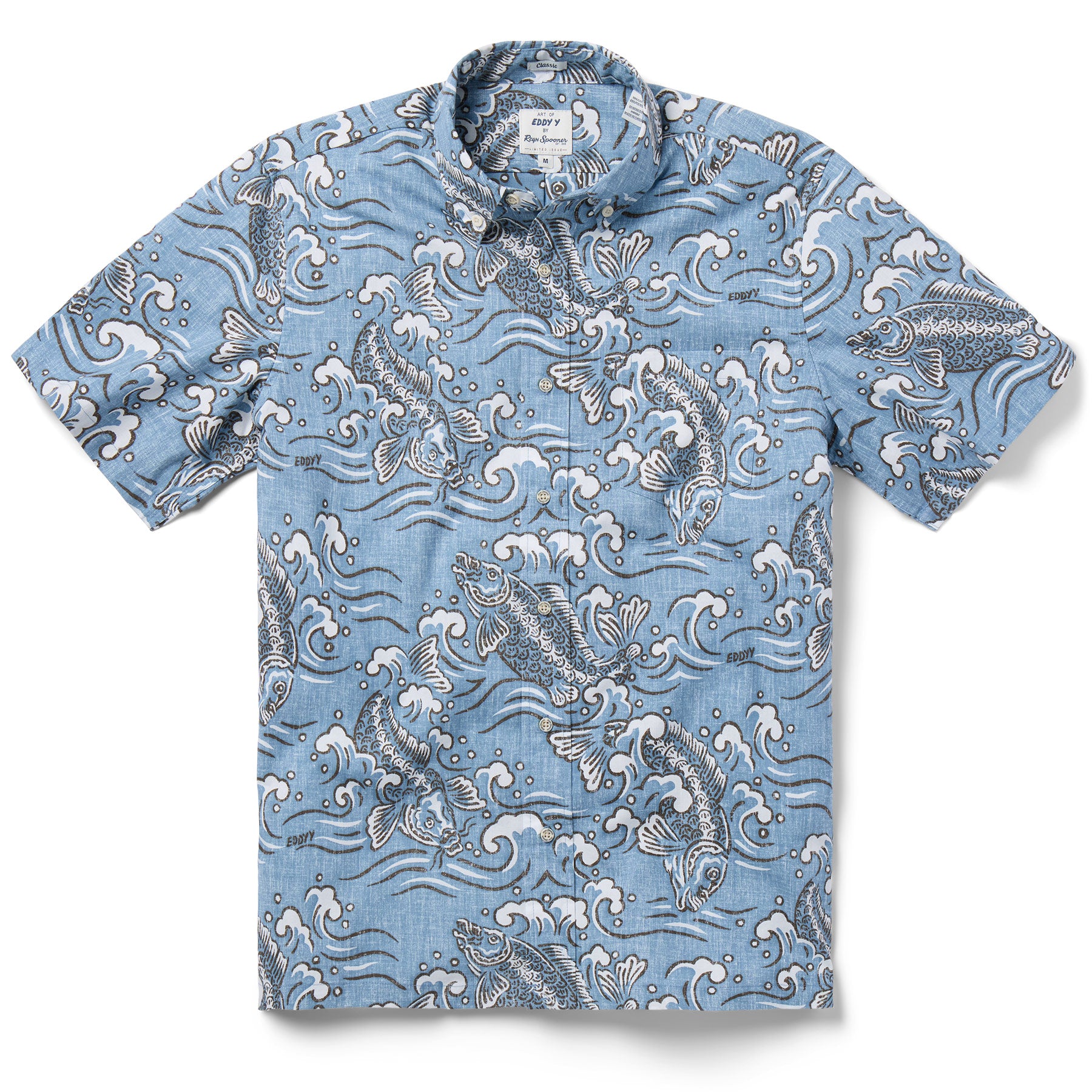 Reyn Spooner KOI STREAM BUTTON FRONT in DUSTY BLUE