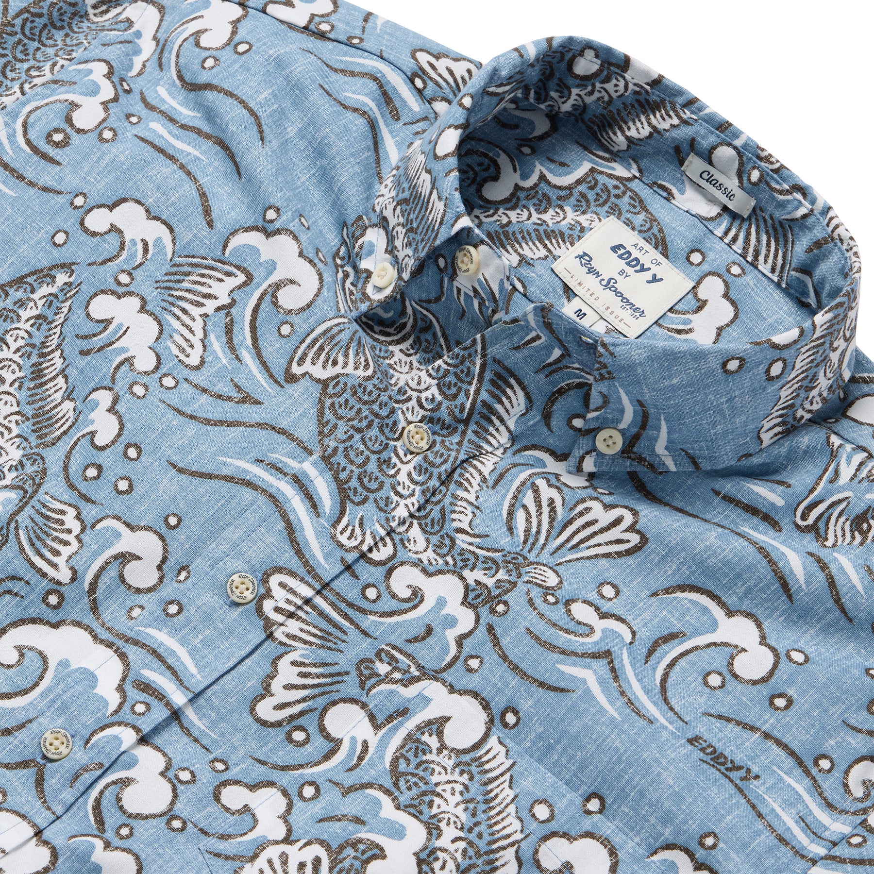 Reyn Spooner KOI STREAM BUTTON FRONT in DUSTY BLUE