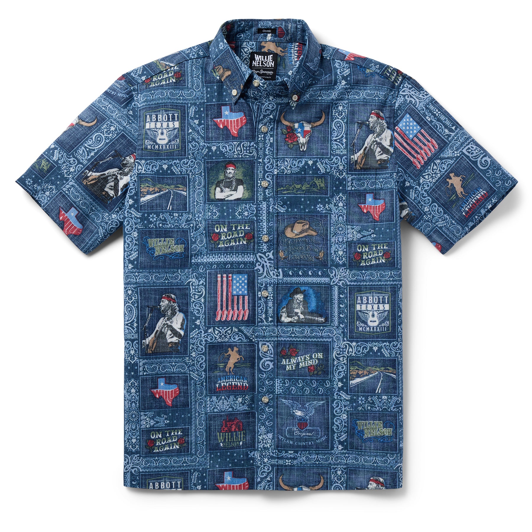 Reyn Spooner WILLIE NELSON AMERICAN ICON BUTTON FRONT in NAVY