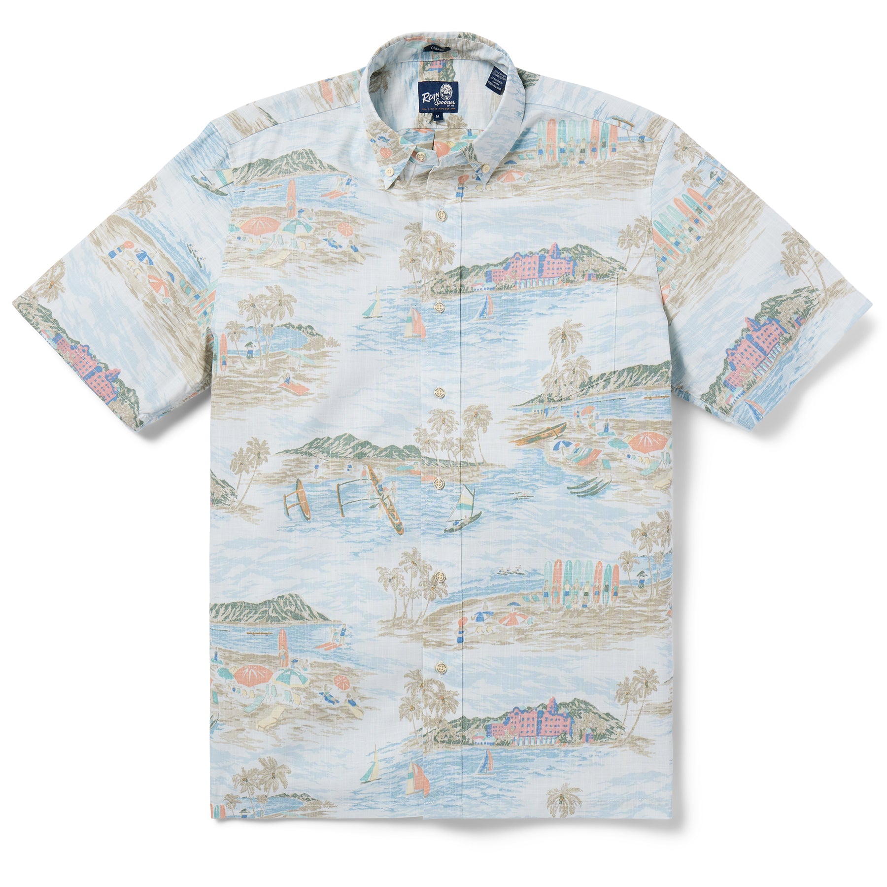 Reyn Spooner WAIKIKI NOSTALGIA BUTTON FRONT in OCEAN
