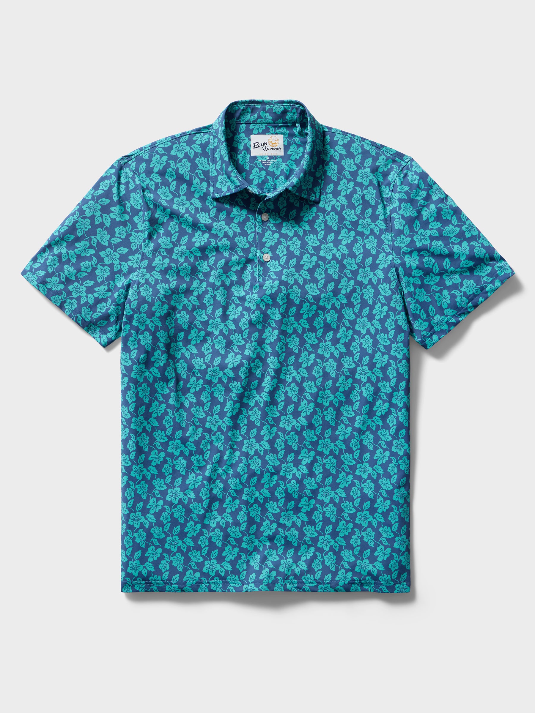 Reyn Spooner CAMELLIAS PERFORMANCE POLO in DARK TEAL