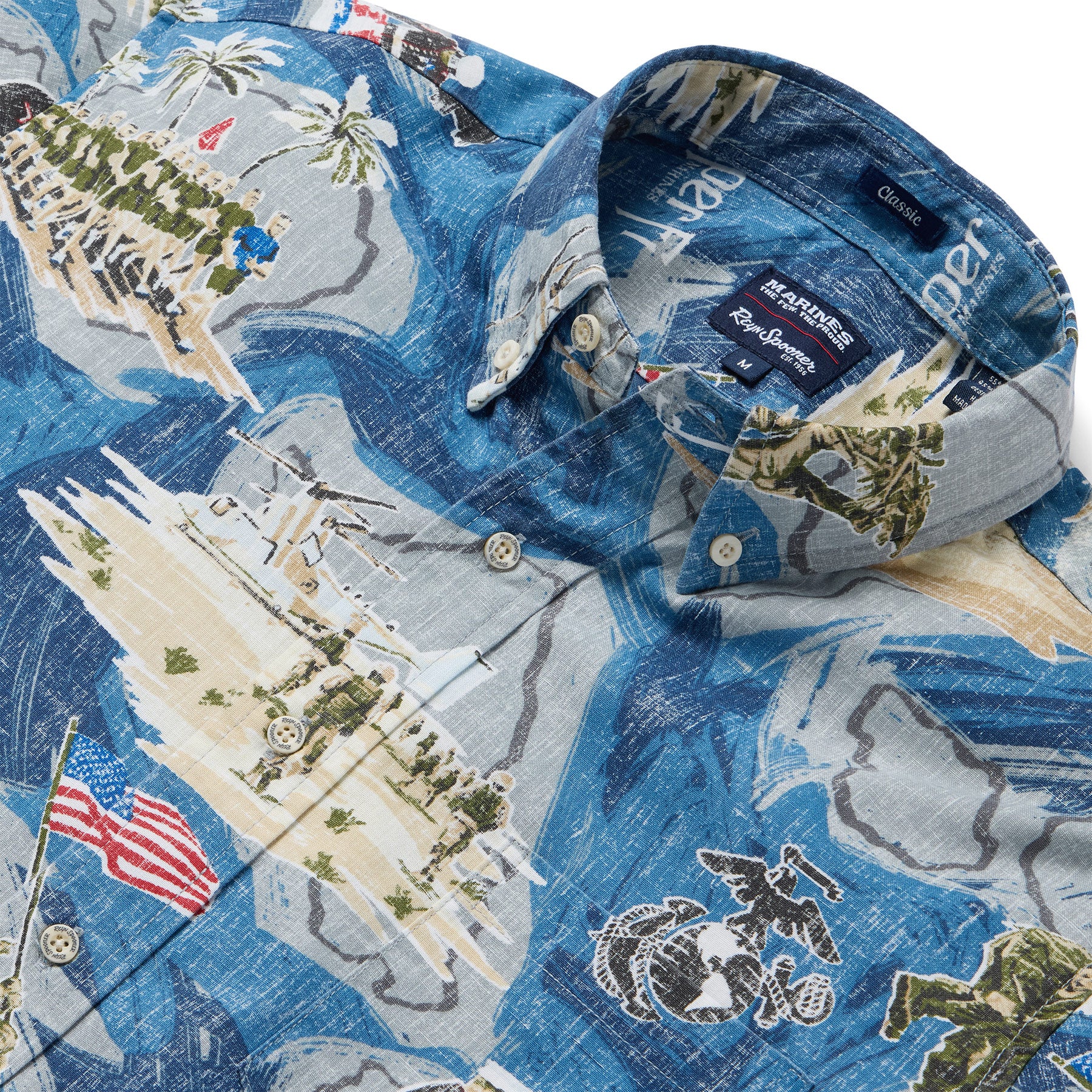 Reyn Spooner MARINES: SEMPER FI BUTTON FRONT in NAVY