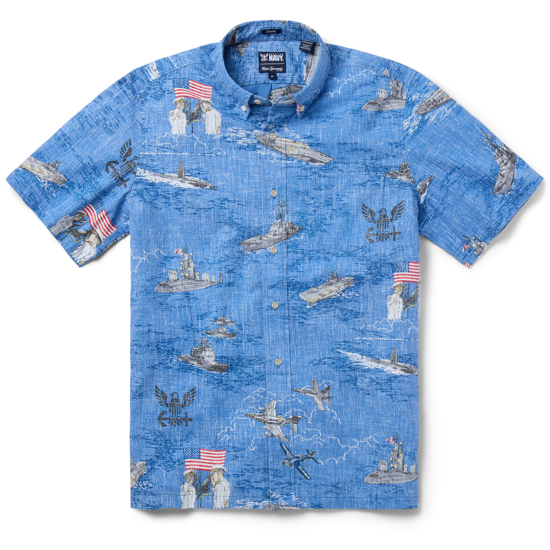 Reyn Spooner NAVY: HONOR, COURAGE, COMMITMENT BUTTON FRONT in BLUE YONDER