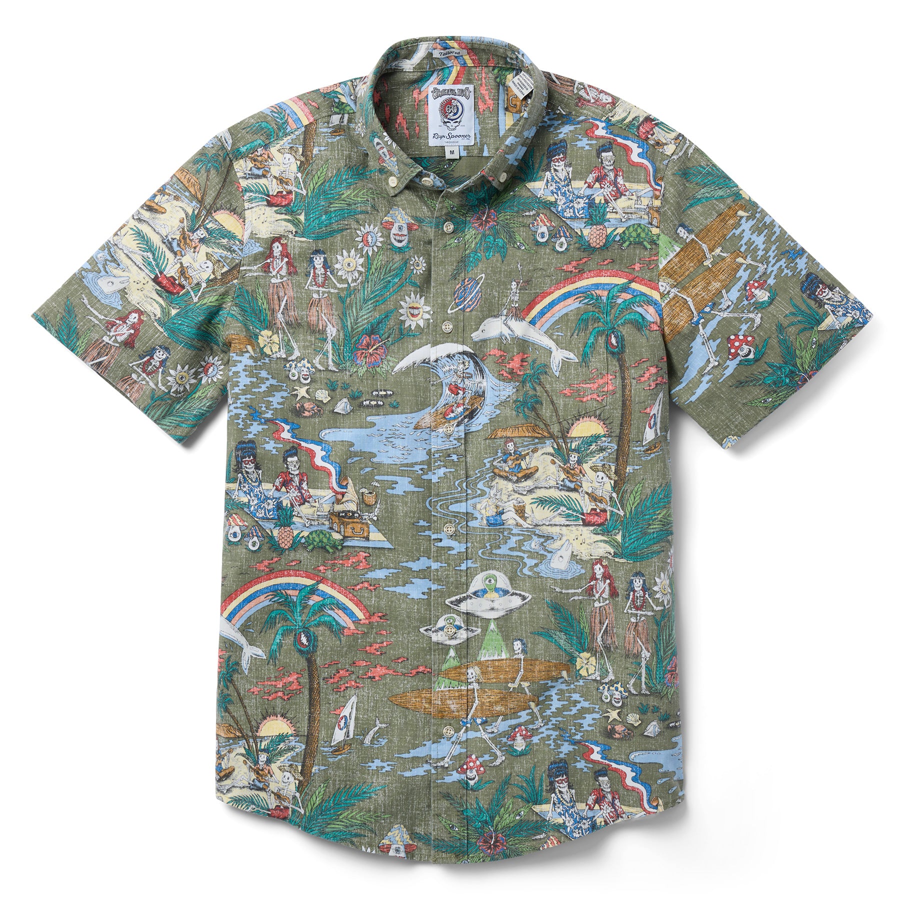 Reyn Spooner GRATEFUL DEAD "FAR OUT" TAILORED in DUSTY OLIVE