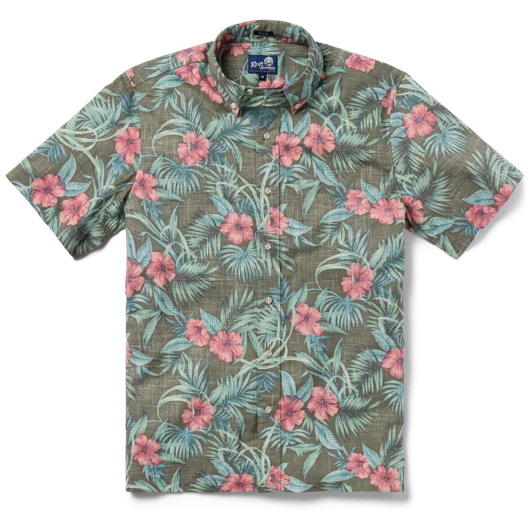 Reyn Spooner PALM FLORAL BUTTON FRONT in OLIVE