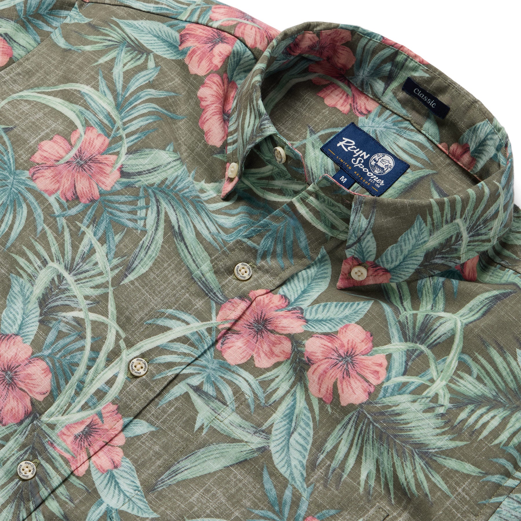 Reyn Spooner PALM FLORAL BUTTON FRONT in OLIVE