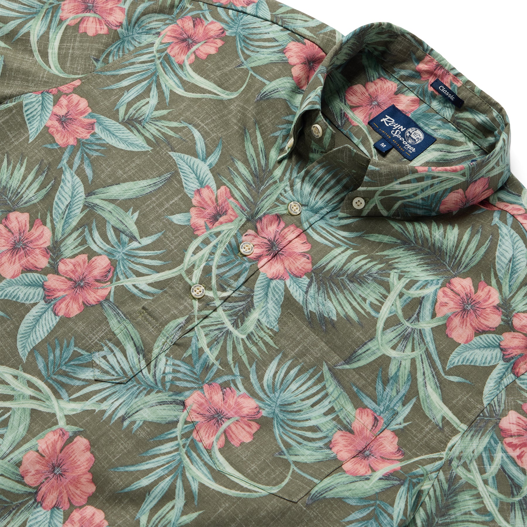 Reyn Spooner PALM FLORAL PULLOVER in OLIVE