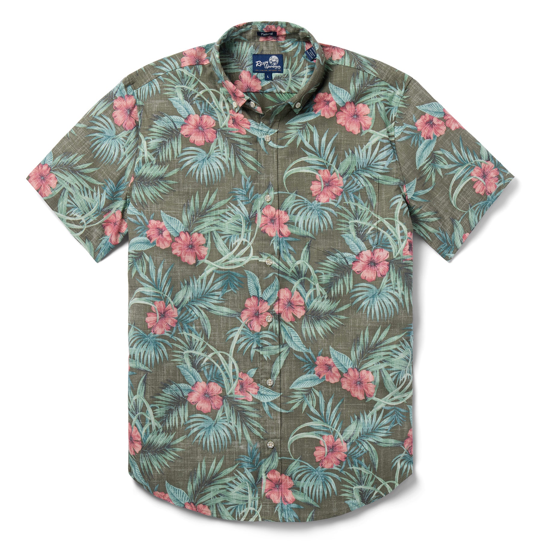 Reyn Spooner PALM FLORAL TAILORED in OLIVE