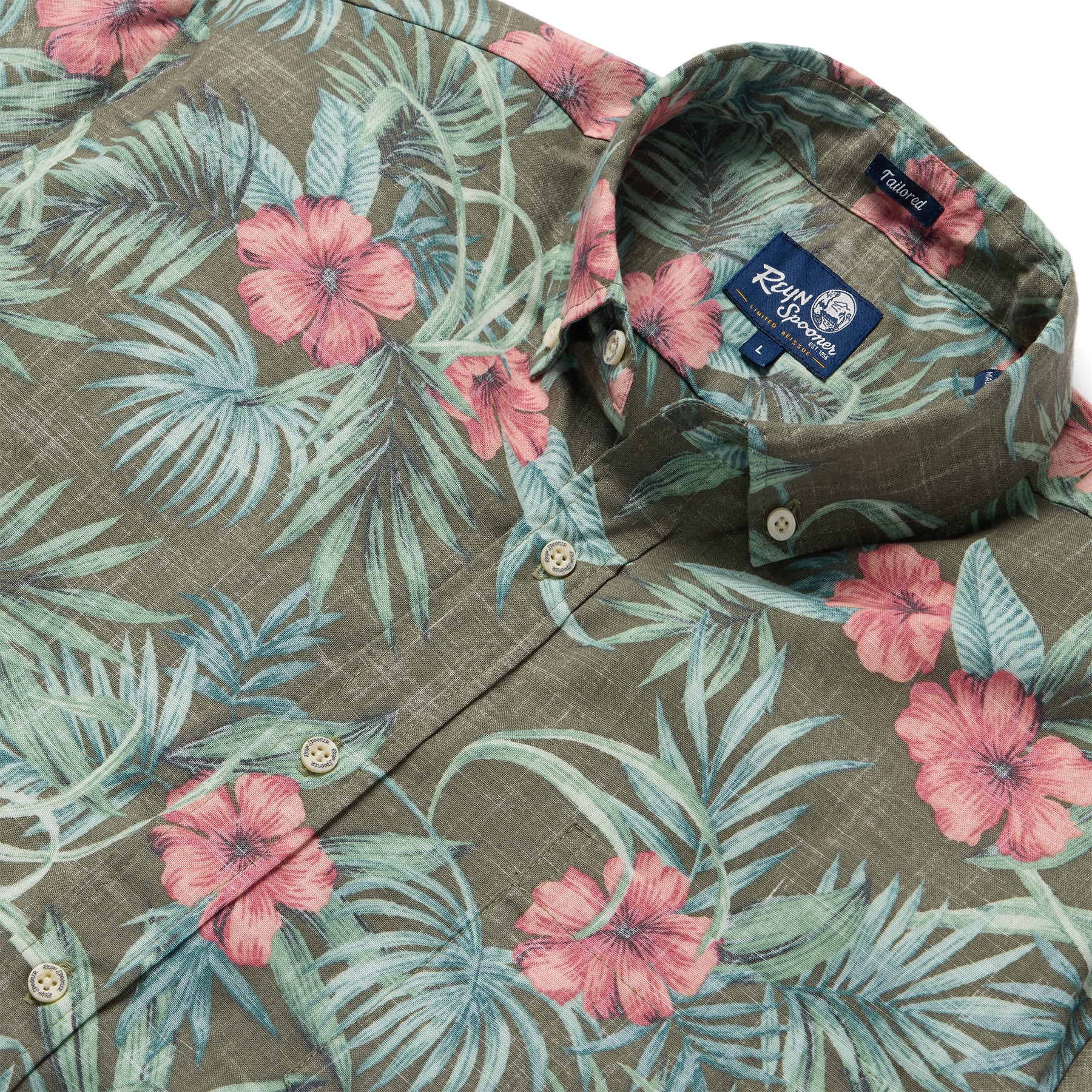 Reyn Spooner PALM FLORAL TAILORED in OLIVE