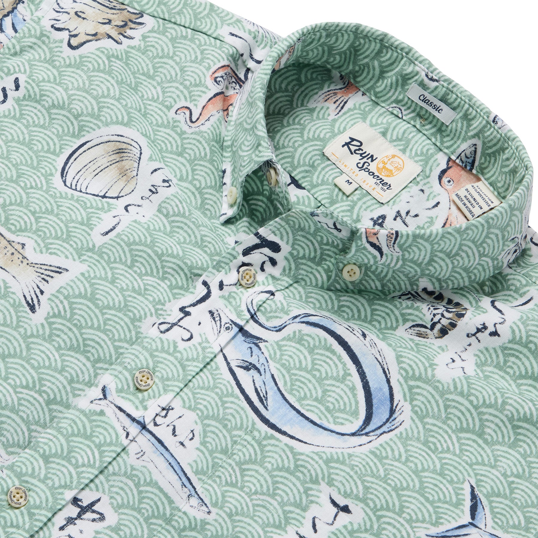 Reyn Spooner PACIFIC CATCH BUTTON FRONT in GRANITE GREEN