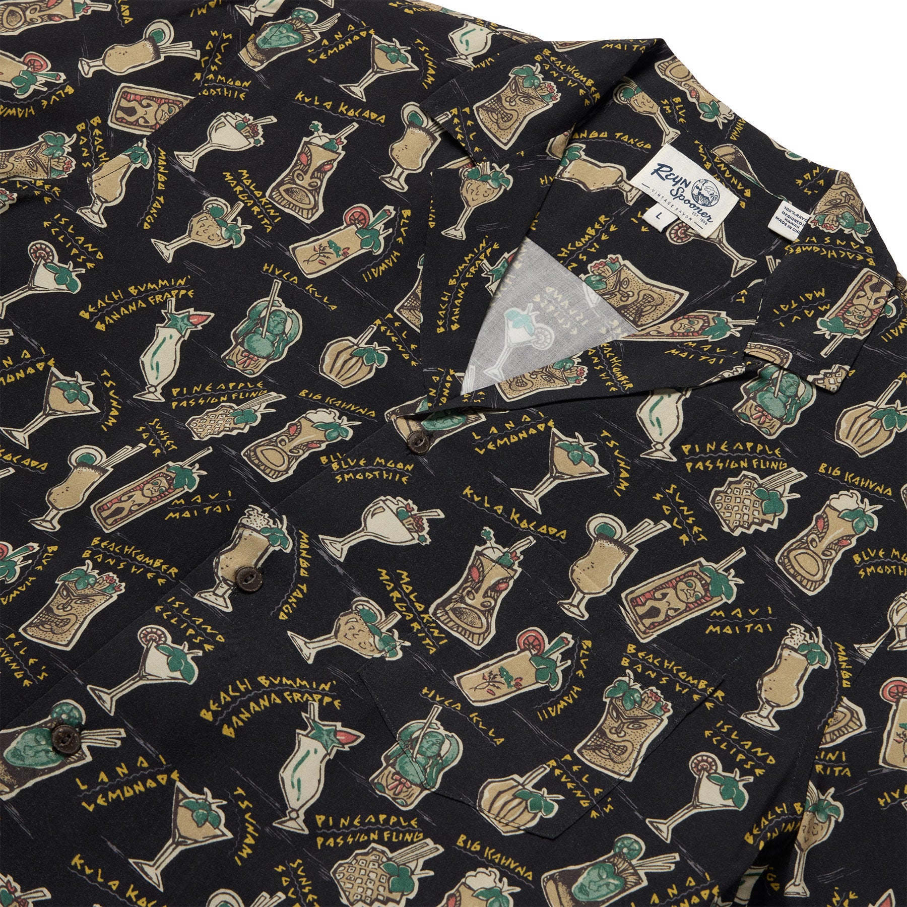Reyn Spooner MAUI MAI TAI CAMP SHIRT in BLACK