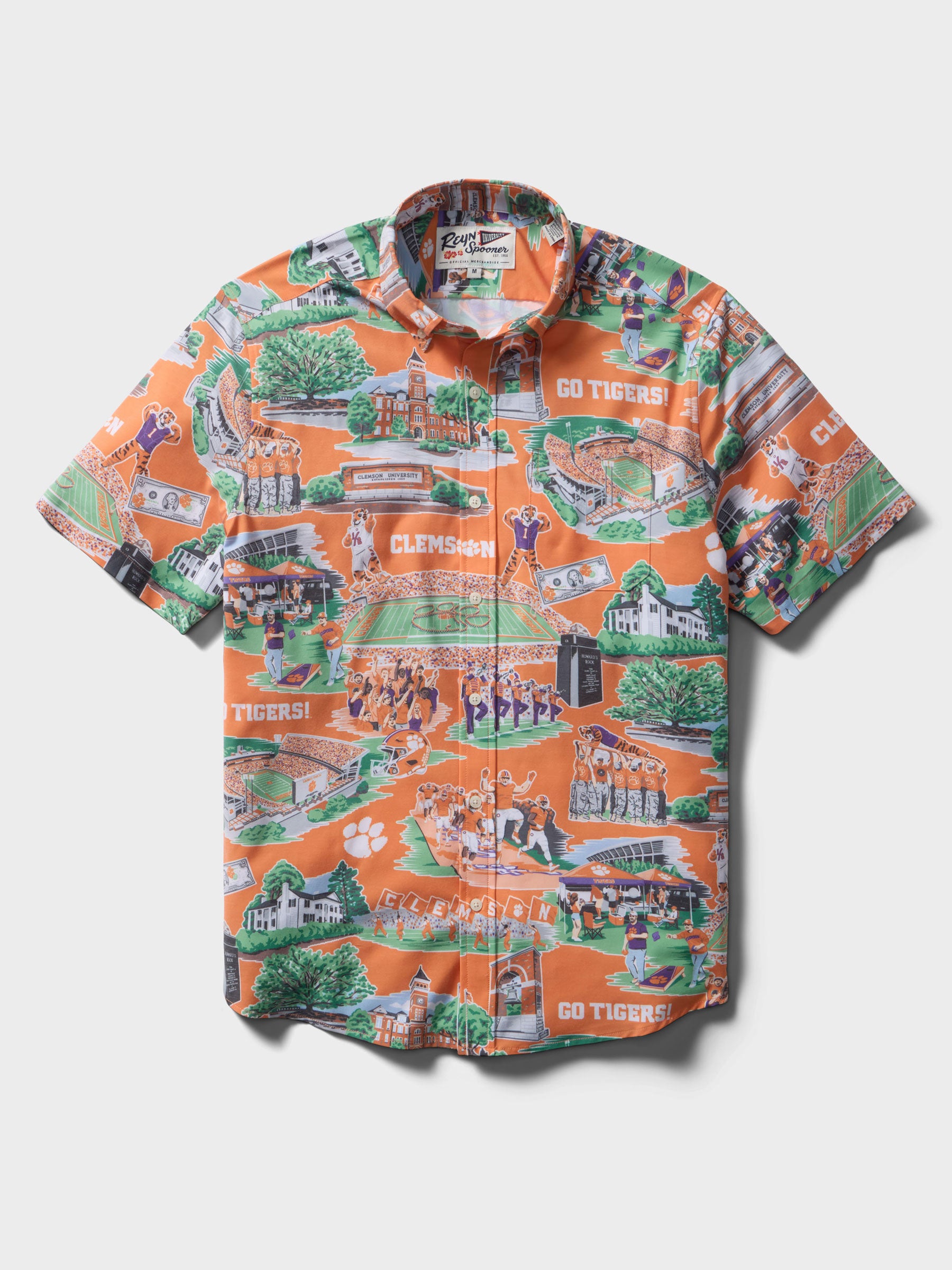 Reyn Spooner CLEMSON UNIVERSITY SCENIC PERFORMANCE ALOHA SHIRT in ORANGE