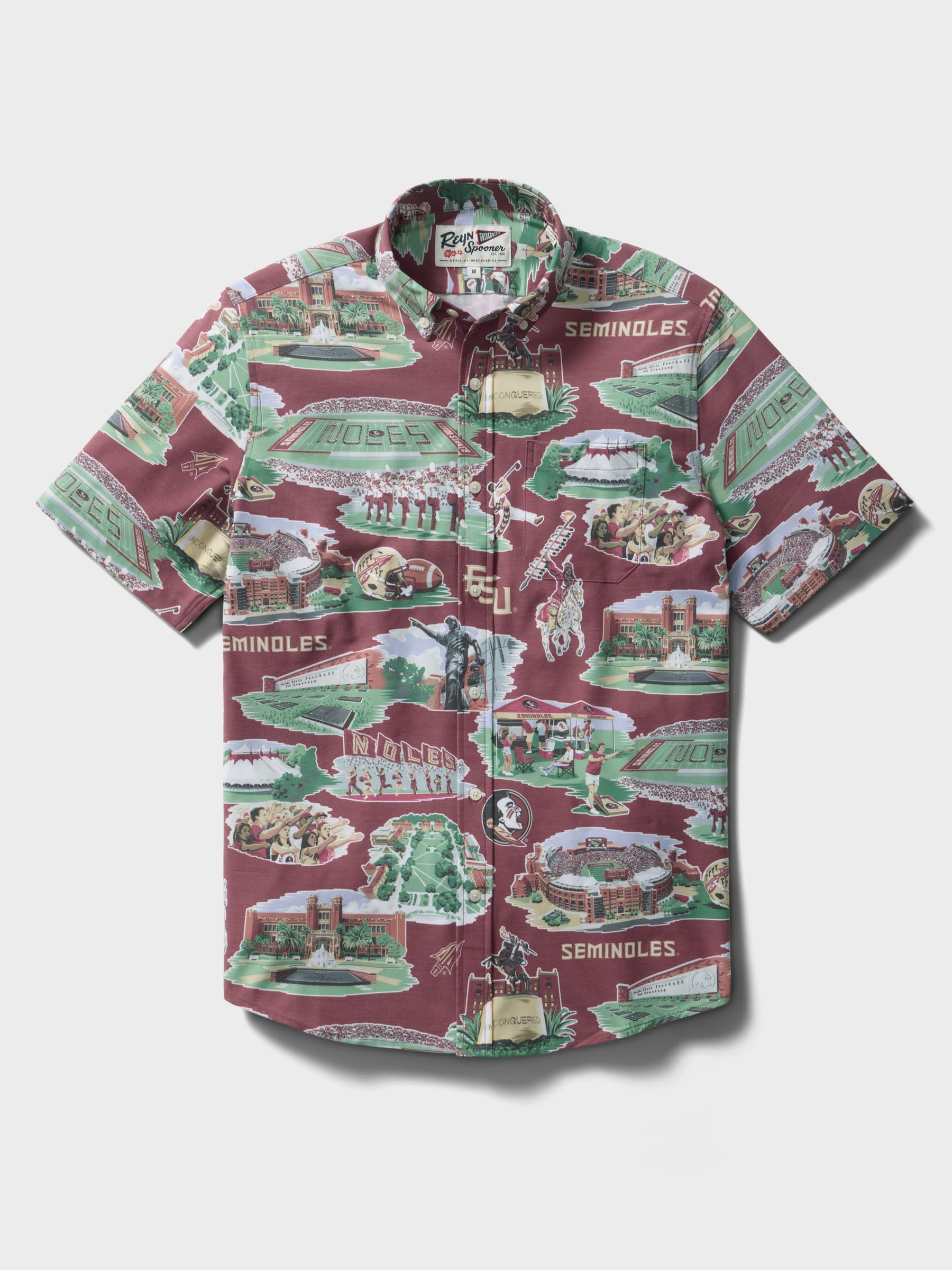 Reyn Spooner FLORIDA STATE UNIVERSITY SCENIC PERFORMANCE ALOHA SHIRT in GARNET
