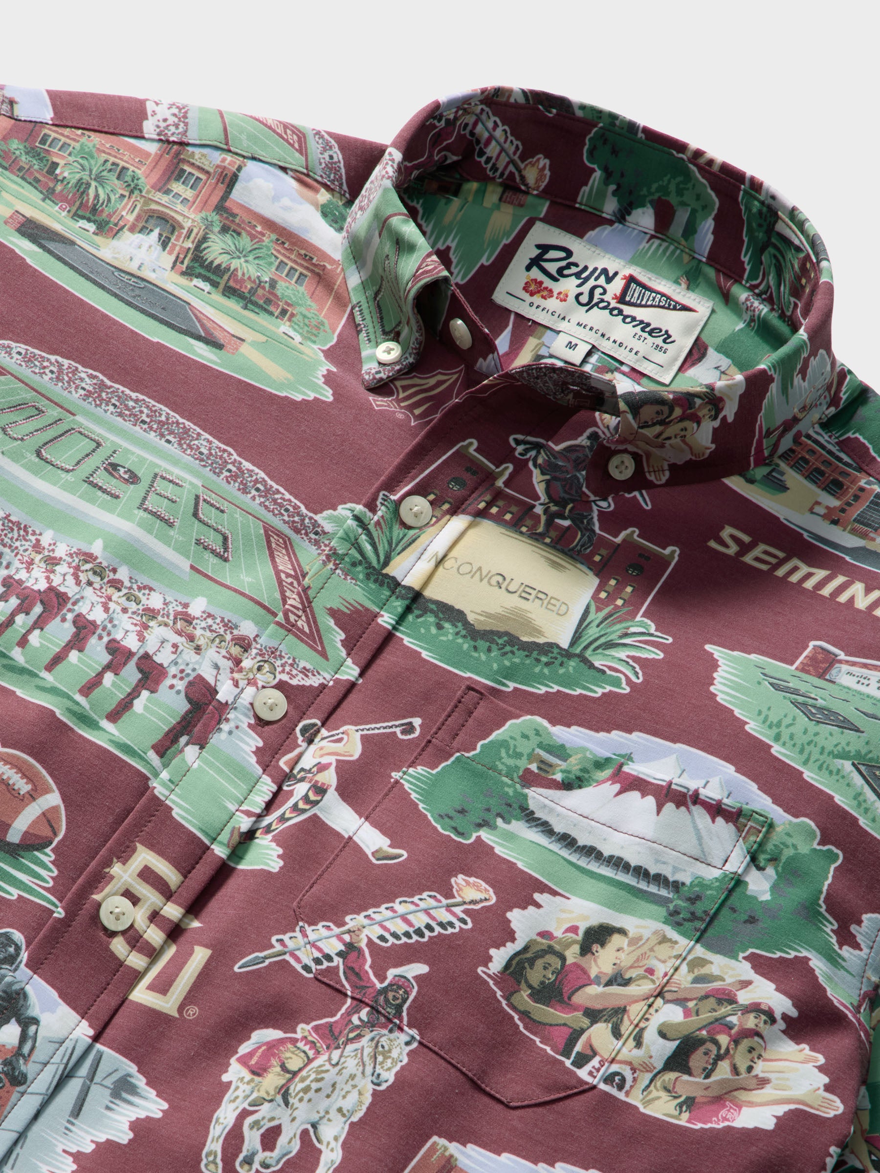 Reyn Spooner FLORIDA STATE UNIVERSITY SCENIC PERFORMANCE ALOHA SHIRT in GARNET