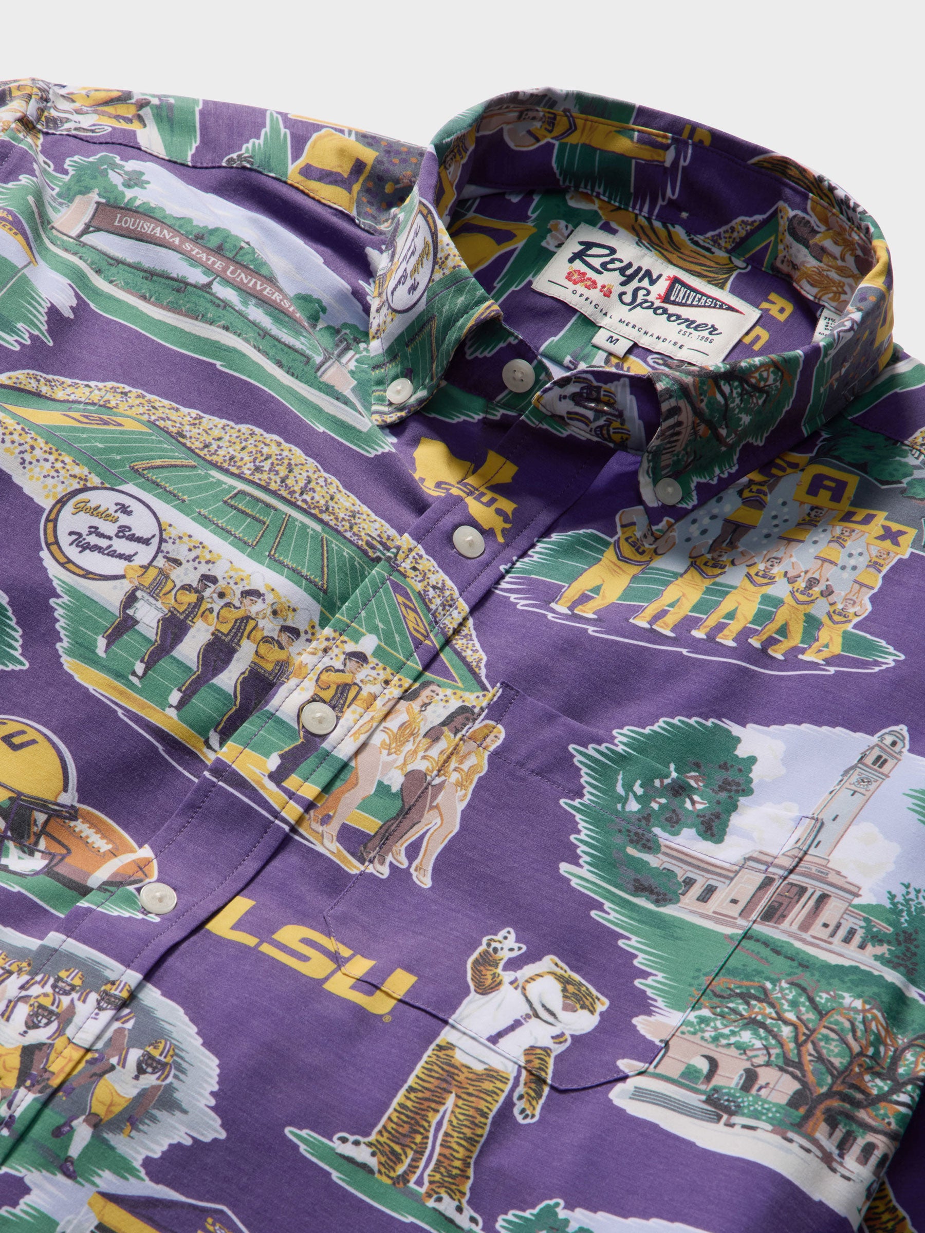 Reyn Spooner LOUISIANA STATE UNIVERSITY SCENIC PERFORMANCE ALOHA SHIRT in PURPLE