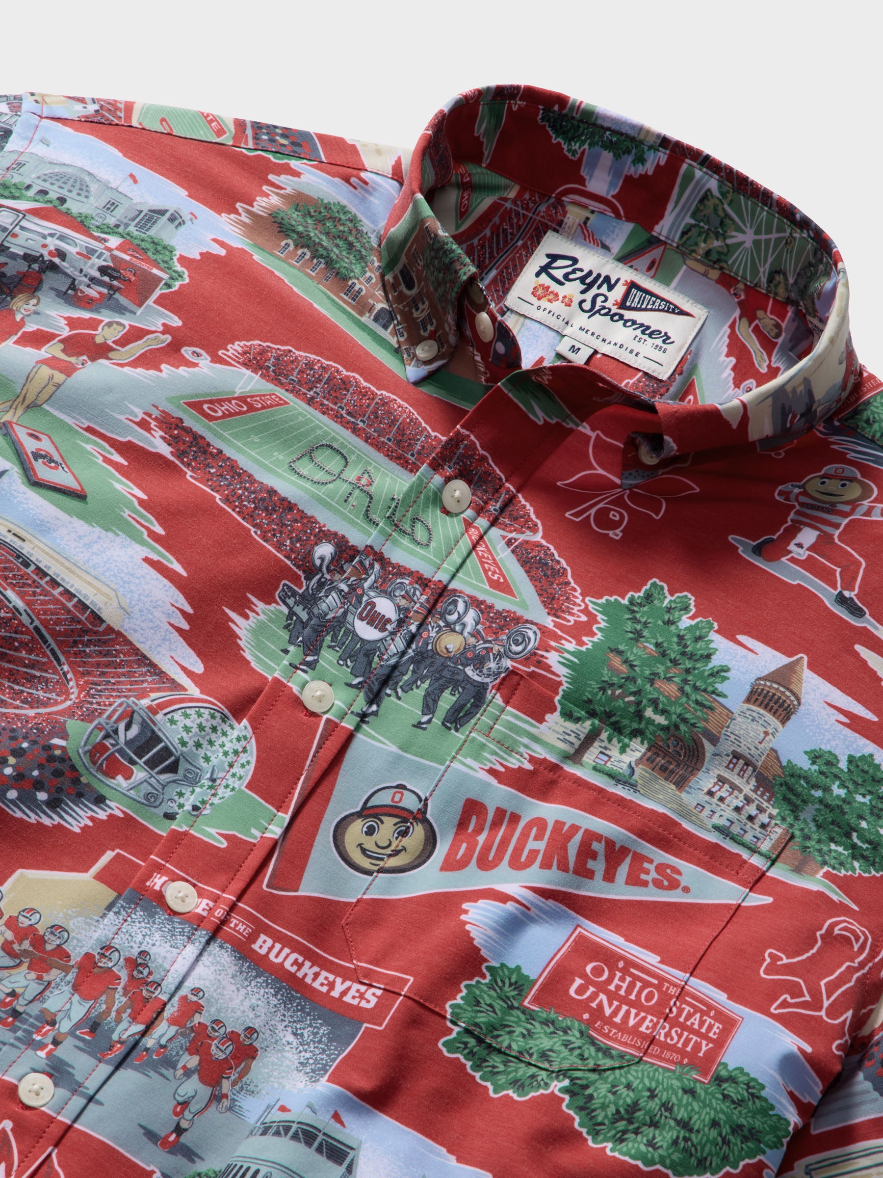 Reyn Spooner THE OHIO STATE UNIVERSITY SCENIC PERFORMANCE ALOHA SHIRT in RED