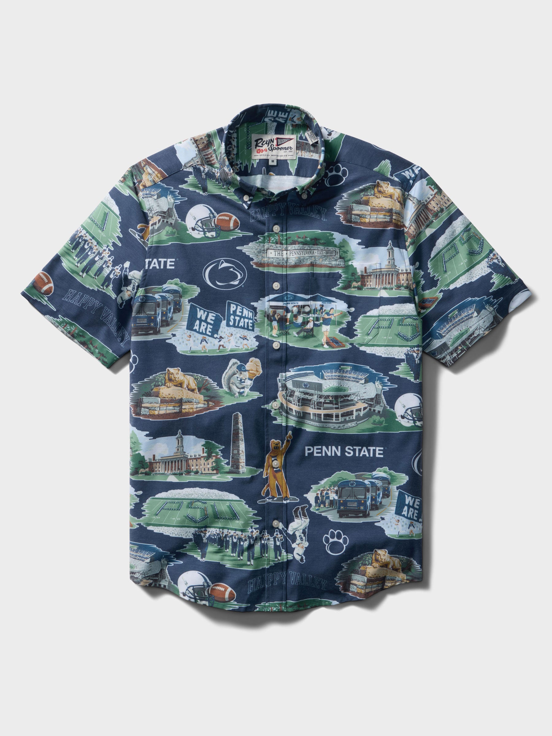 Reyn Spooner PENNSYLVANIA STATE UNIVERSITY SCENIC PERFORMANCE ALOHA SHIRT in NAVY