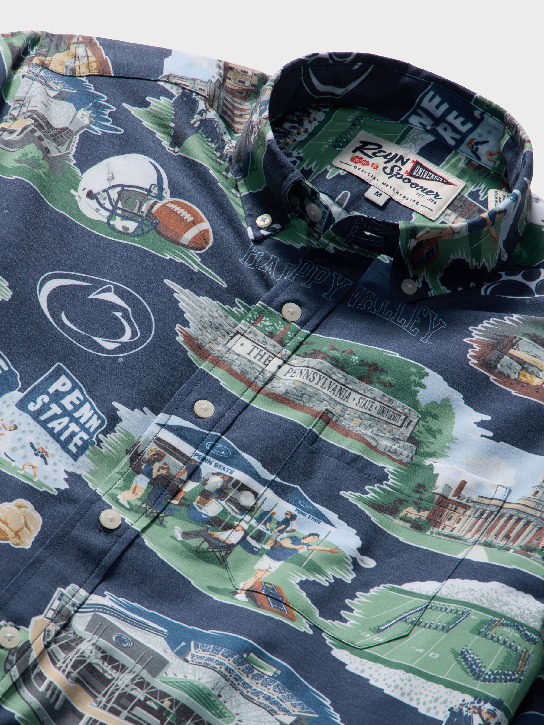 Reyn Spooner PENNSYLVANIA STATE UNIVERSITY SCENIC PERFORMANCE ALOHA SHIRT in NAVY