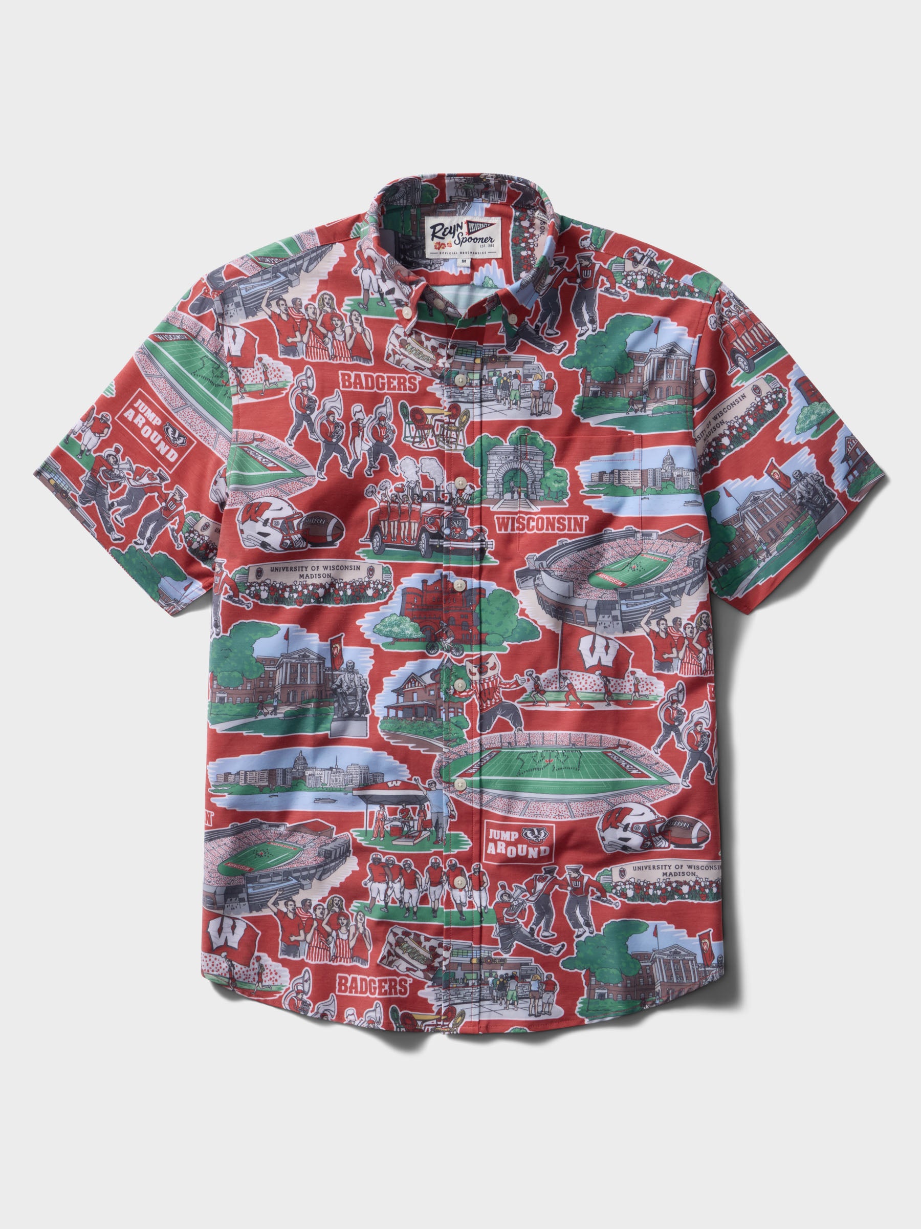 Reyn Spooner UNIVERSITY OF WISCONSIN SCENIC PERFORMANCE ALOHA SHIRT in RED