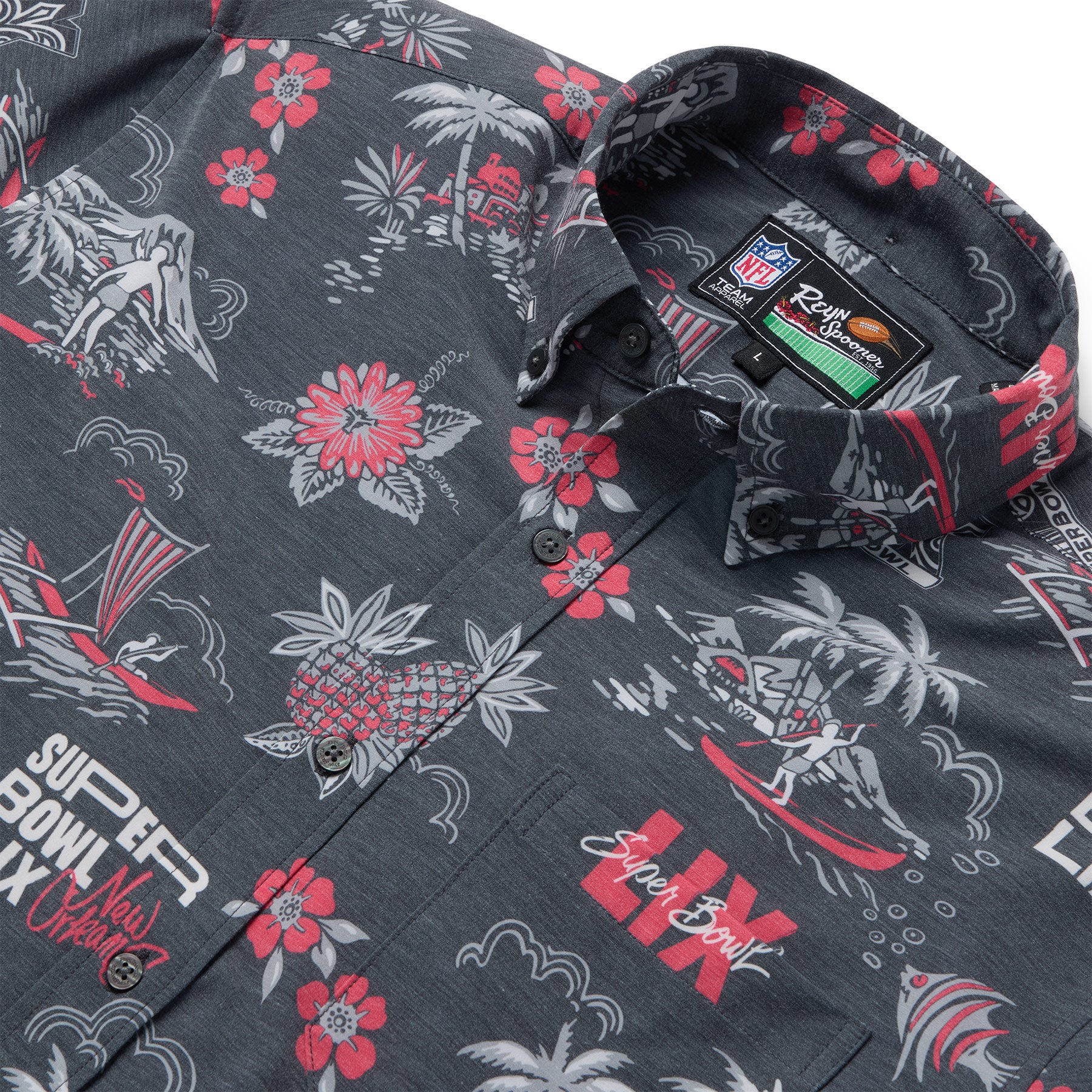 Reyn Spooner NFL SUPER BOWL 59 KEKAI PERFORMANCE BUTTON FRONT in BURGUNDY