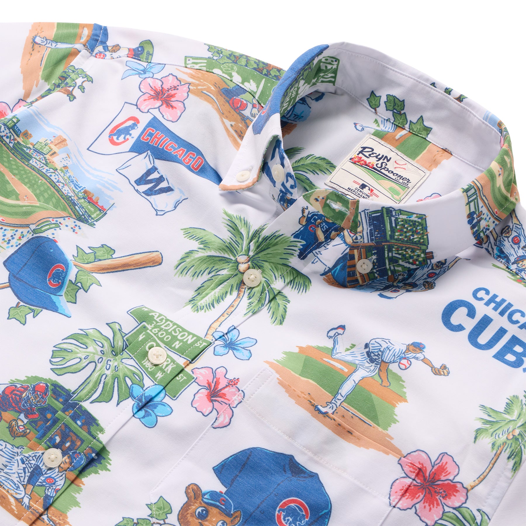 Reyn Spooner CHICAGO CUBS SCENIC PERFORMANCE BUTTON FRONT in WHITE